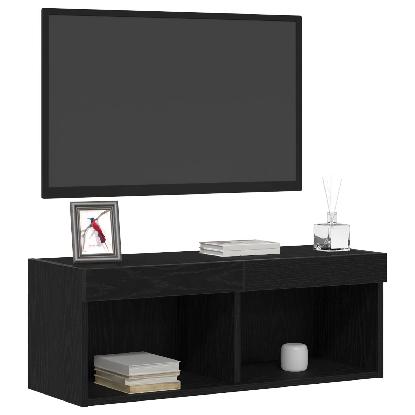 vidaXL TV-Wandschrank mit LED-Leuchten Schwarz Eiche 80x30x30 cm