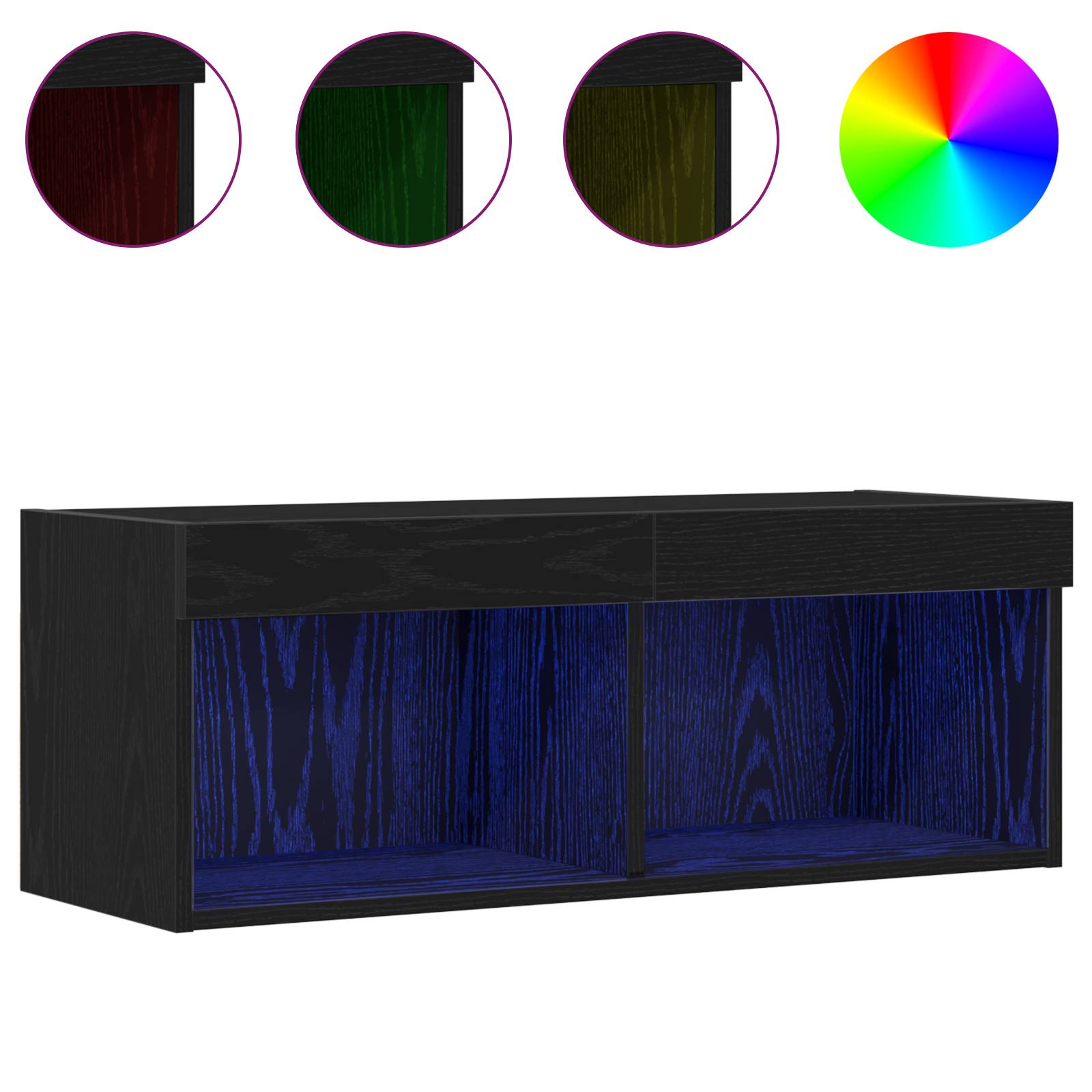 vidaXL TV-Wandschrank mit LED-Leuchten Schwarz Eiche 80x30x30 cm