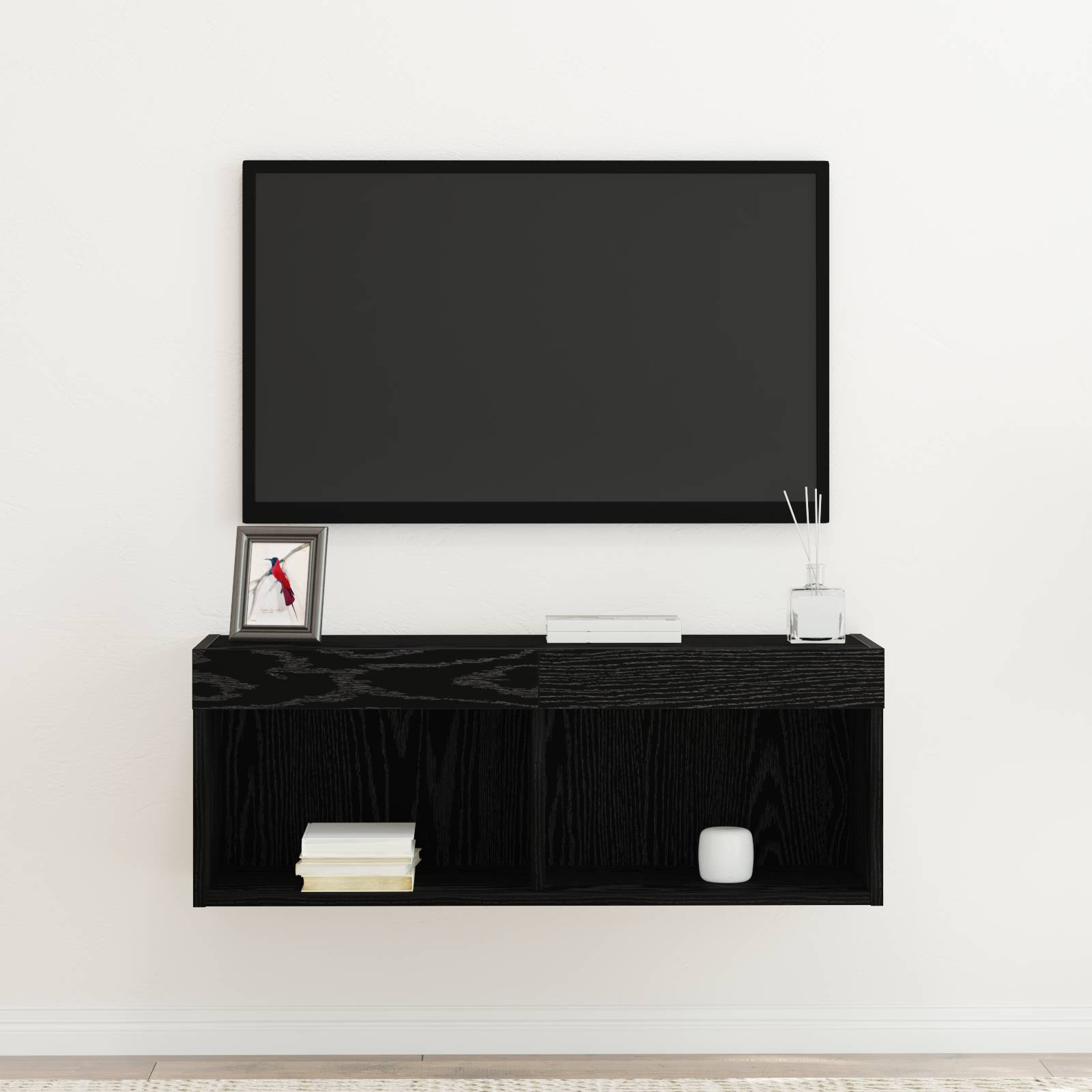 vidaXL TV-Wandschrank mit LED-Leuchten Schwarz Eiche 80x30x30 cm
