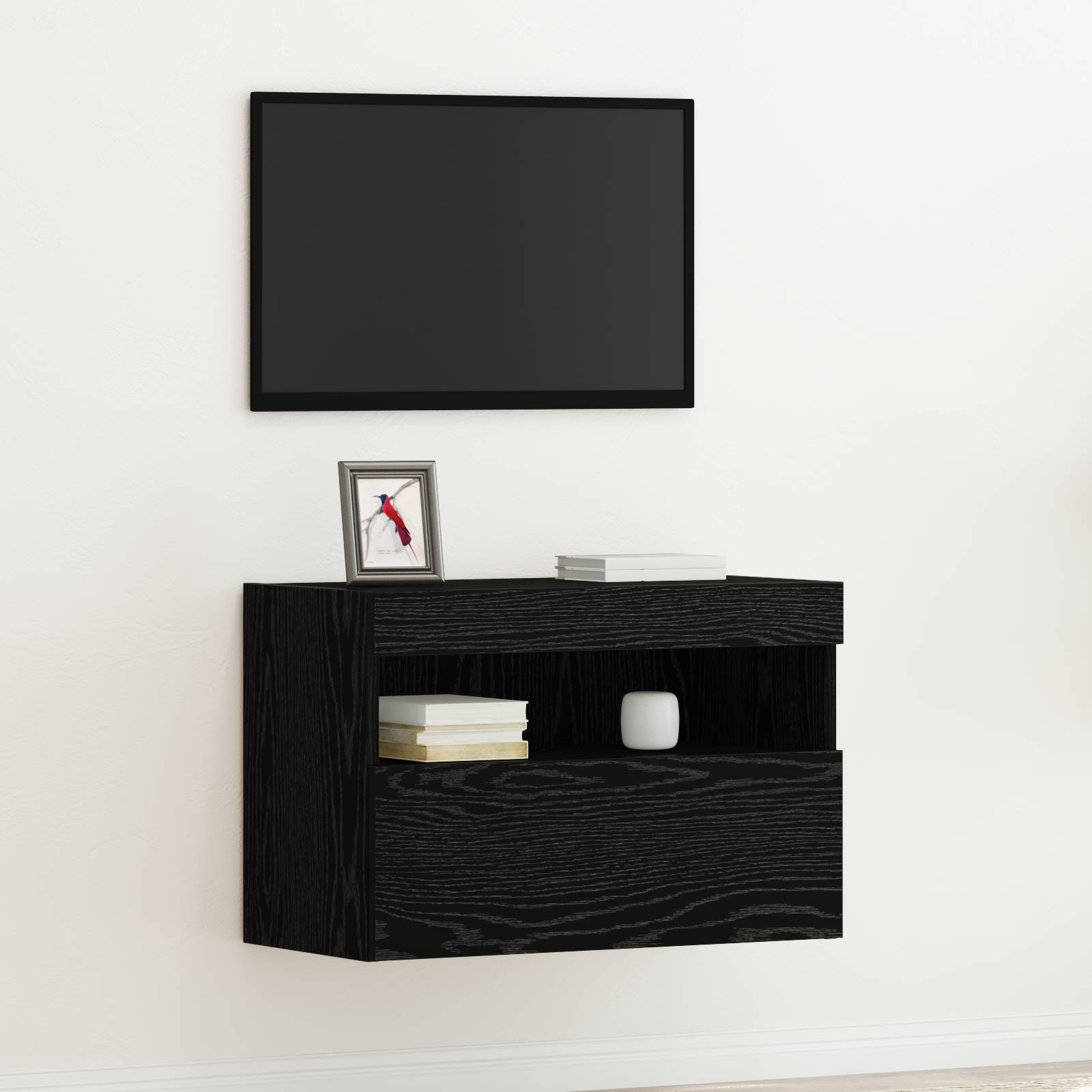 vidaXL TV-Wandschrank mit LED-Leuchten Schwarz Eiche 60x30x40 cm