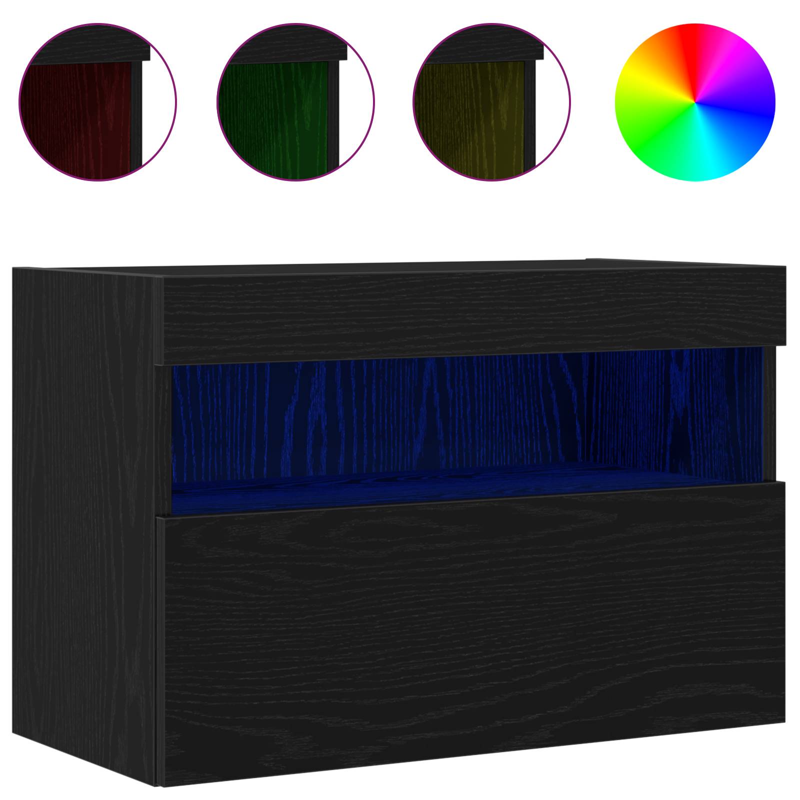 vidaXL TV-Wandschrank mit LED-Leuchten Schwarz Eiche 60x30x40 cm