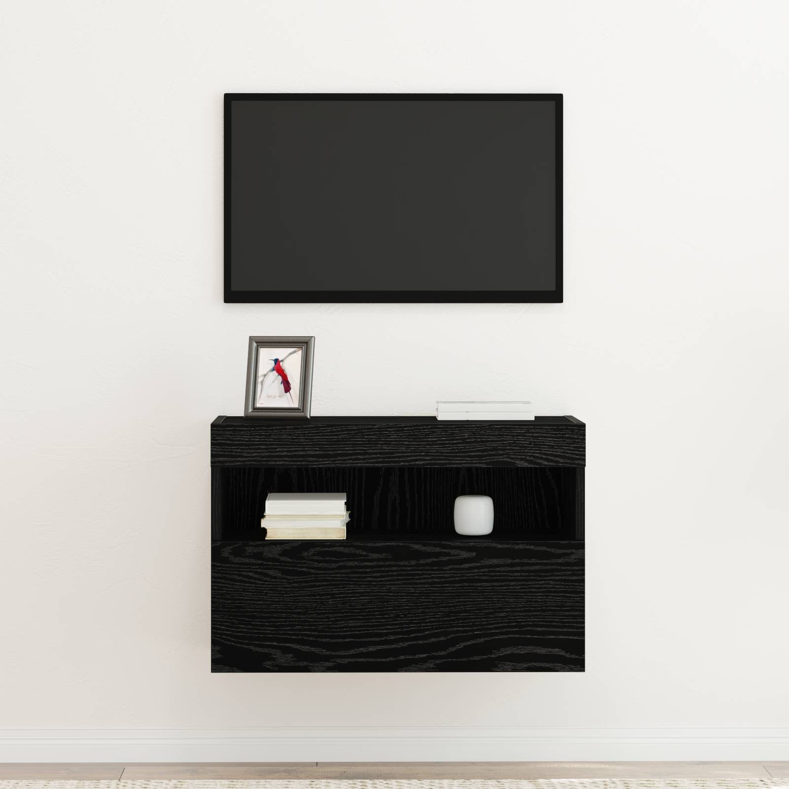 vidaXL TV-Wandschrank mit LED-Leuchten Schwarz Eiche 60x30x40 cm