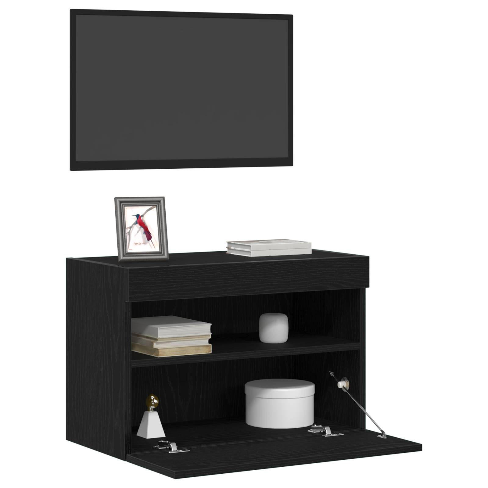 vidaXL TV-Wandschrank mit LED-Leuchten Schwarz Eiche 60x30x40 cm