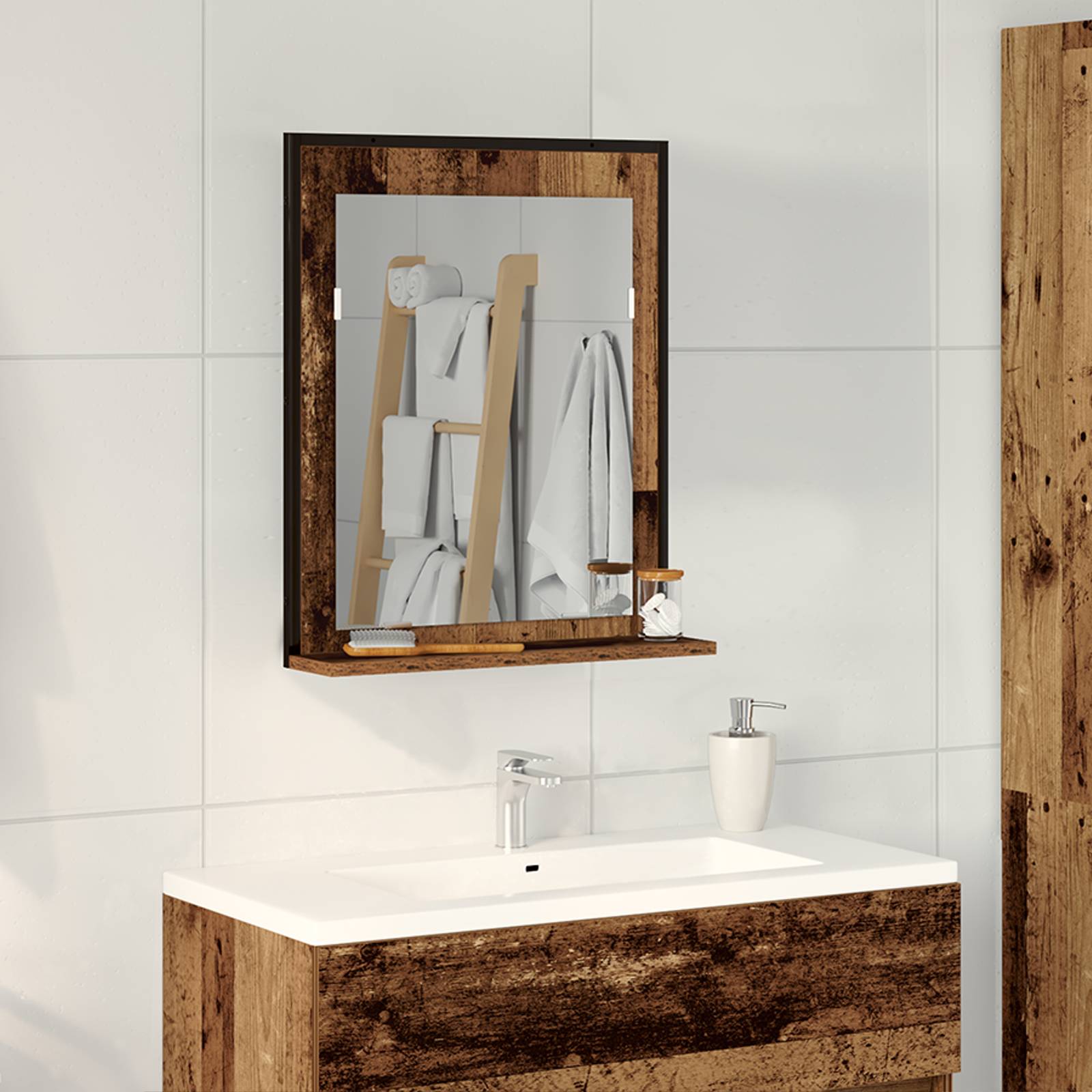 vidaXL Badspiegel Altholz 50x12x60 cm Holzwerkstoff