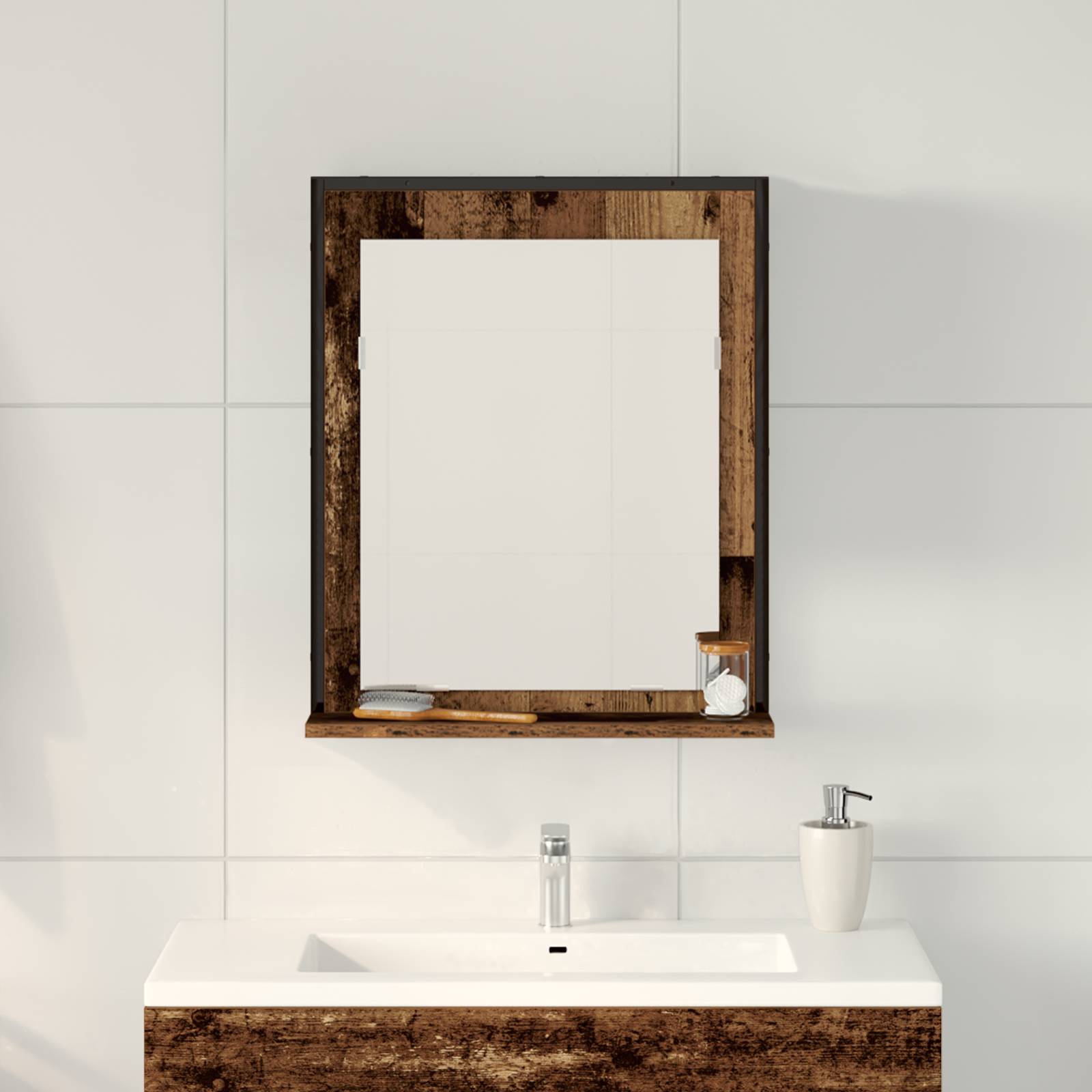 vidaXL Badspiegel Altholz 50x12x60 cm Holzwerkstoff