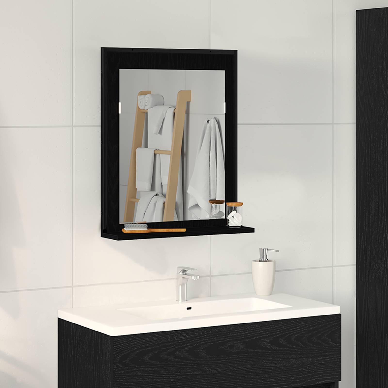 vidaXL Badspiegel Schwarz Eiche 50x12x60 cm Holzwerkstoff