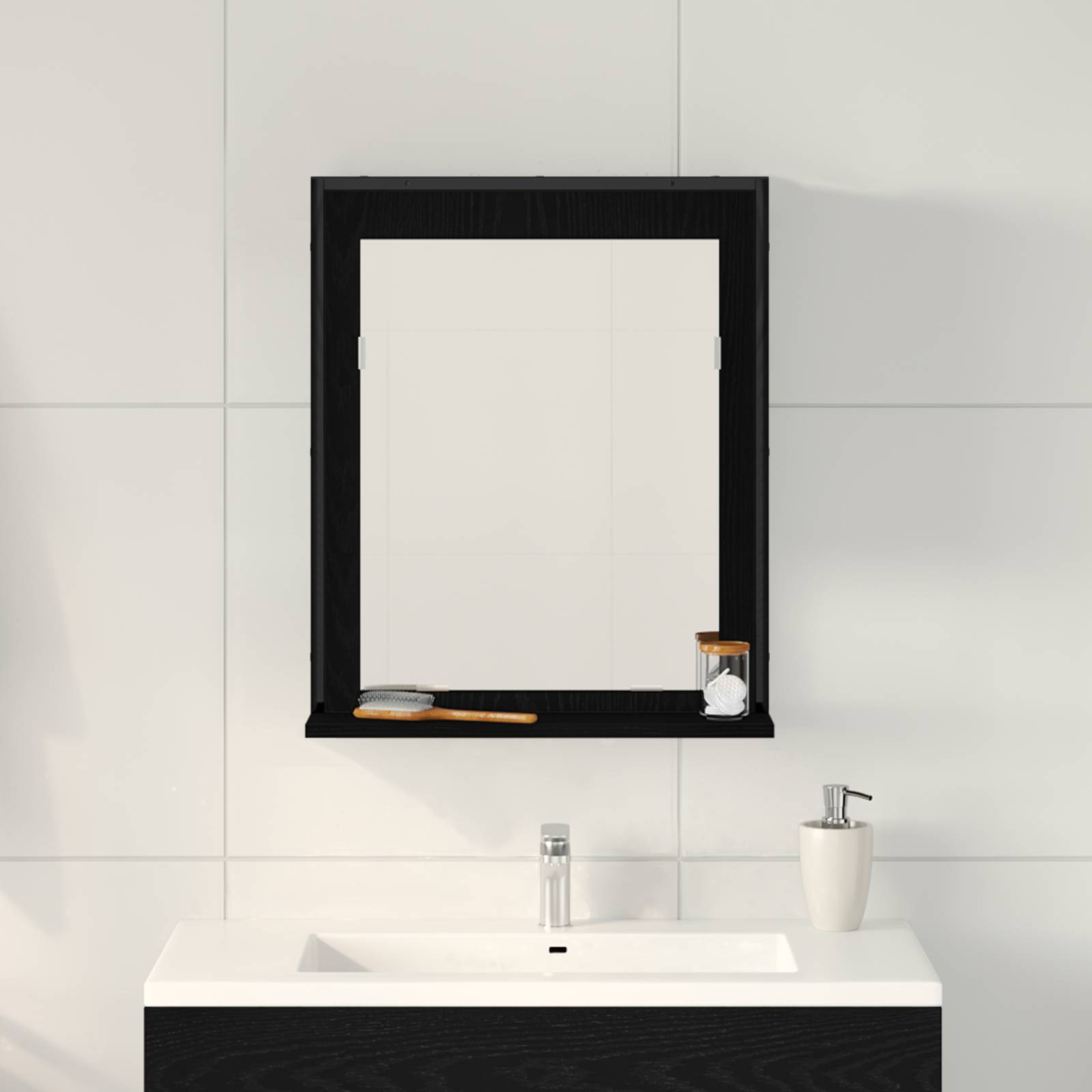 vidaXL Badspiegel Schwarz Eiche 50x12x60 cm Holzwerkstoff