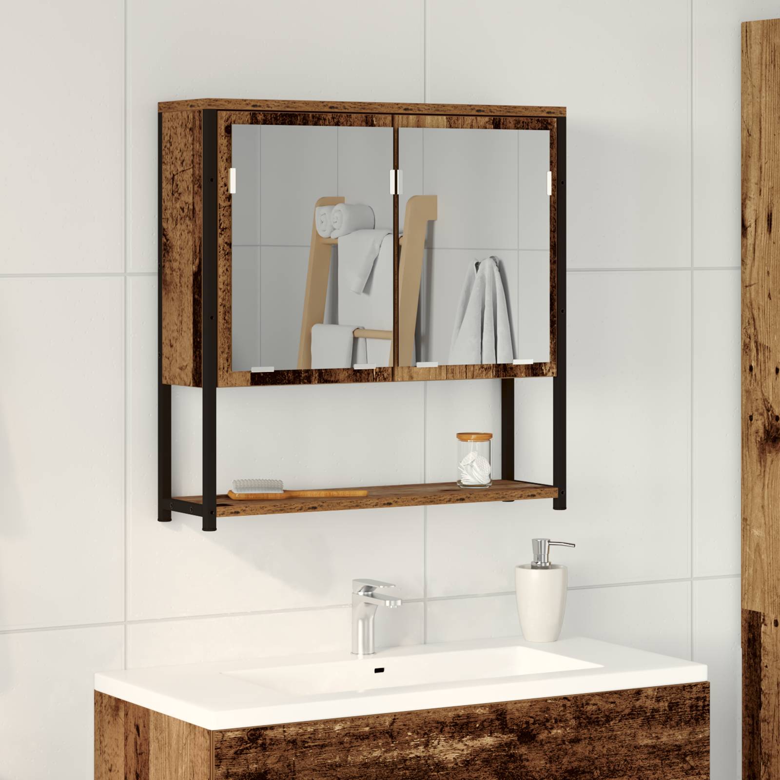 vidaXL Spiegelschrank Altholz 60x16x60 cm Holzwerkstoff