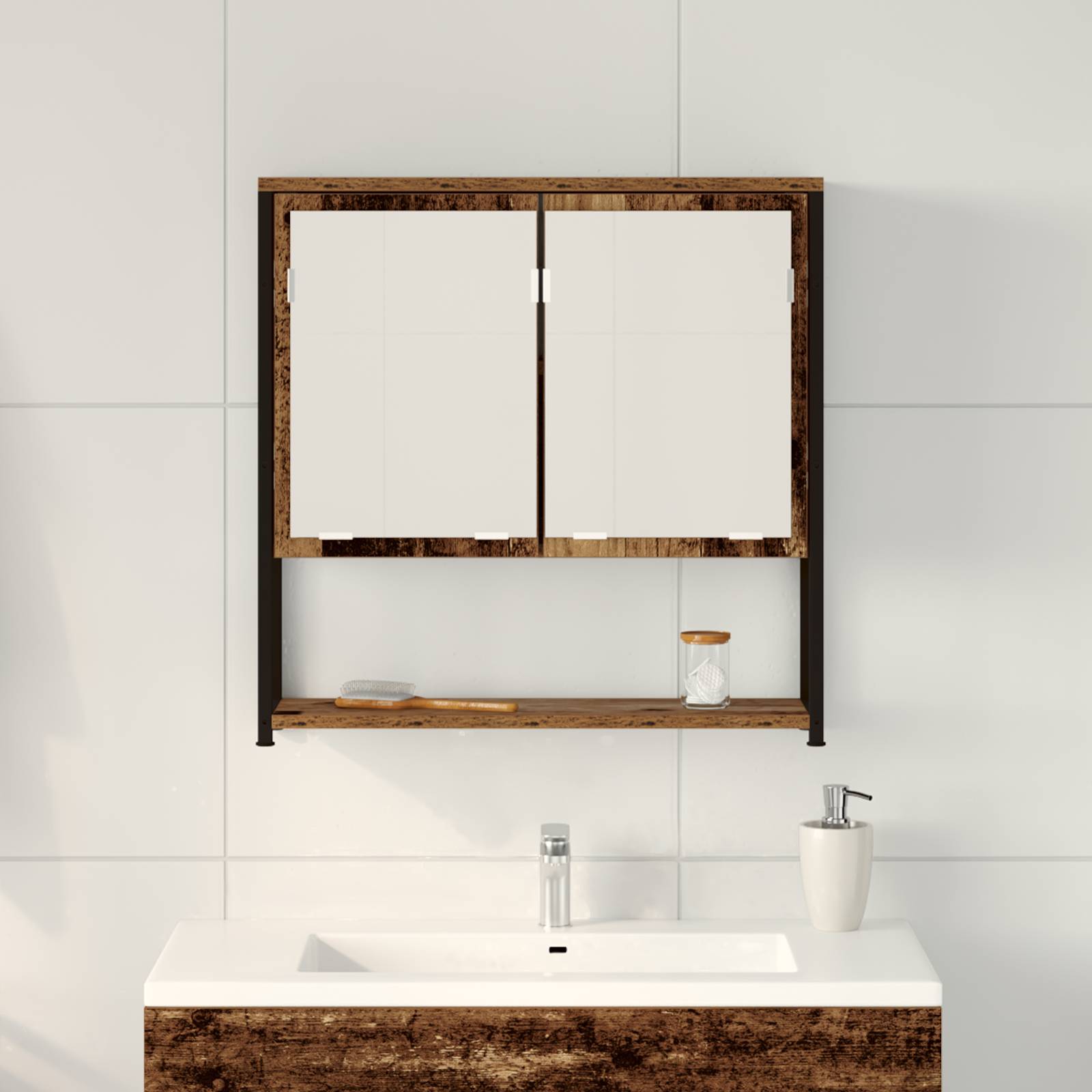 vidaXL Spiegelschrank Altholz 60x16x60 cm Holzwerkstoff