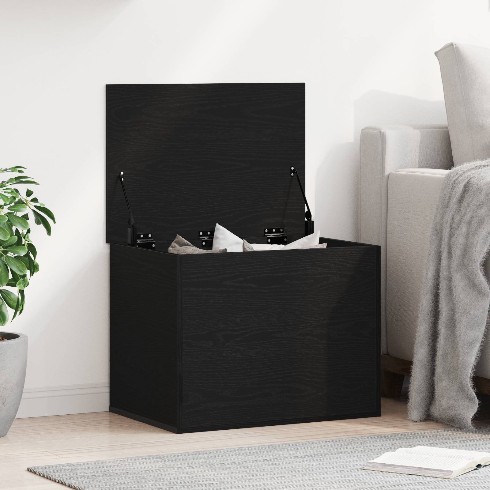 vidaXL Aufbewahrungsbox mit Deckel Schwarz Eiche 60x42x46 cm
