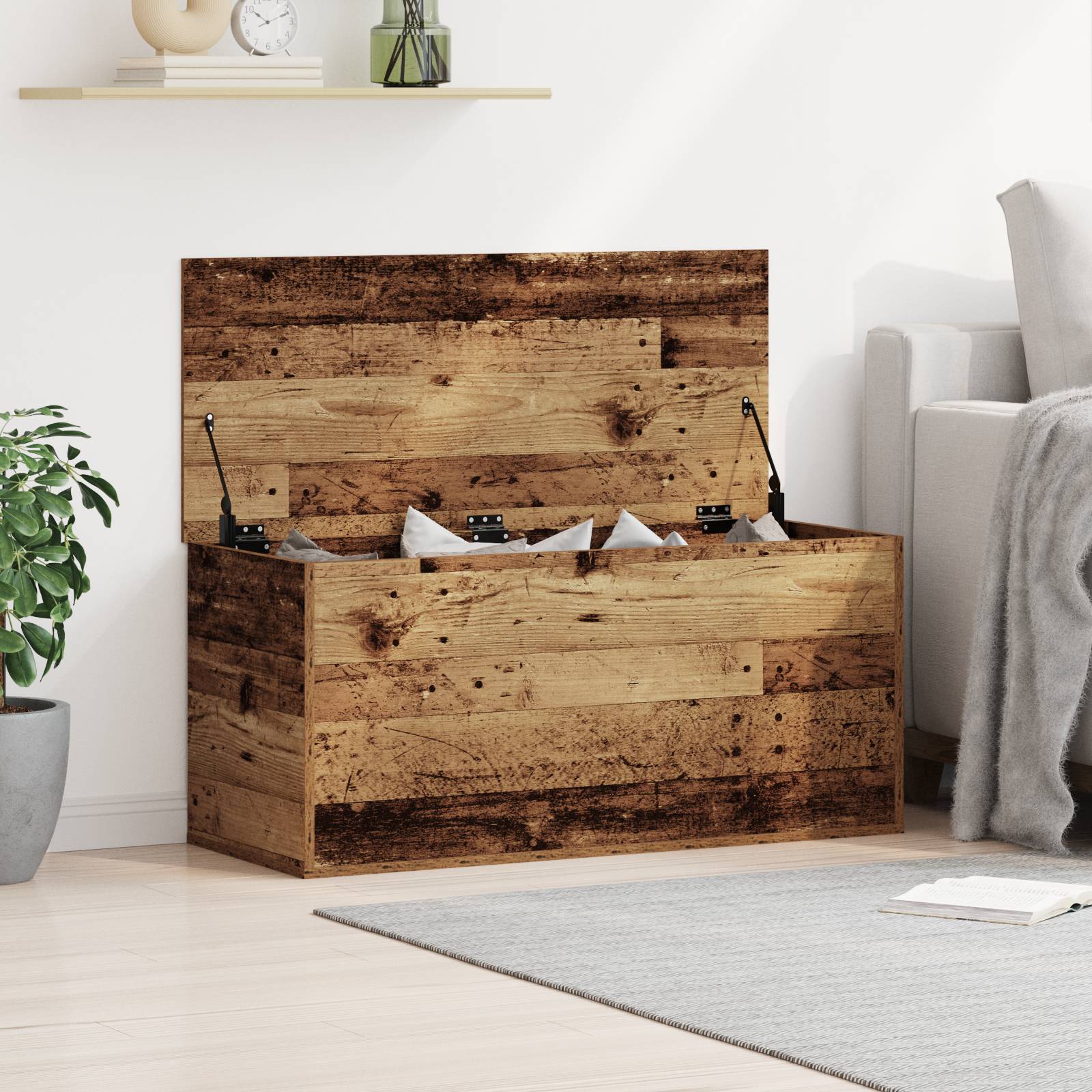 vidaXL Aufbewahrungsbox mit Deckel Altholz 100x42x46 cm Holzwerkstoff