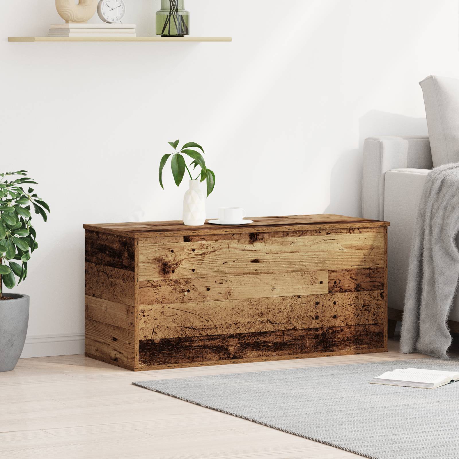 vidaXL Aufbewahrungsbox mit Deckel Altholz 100x42x46 cm Holzwerkstoff