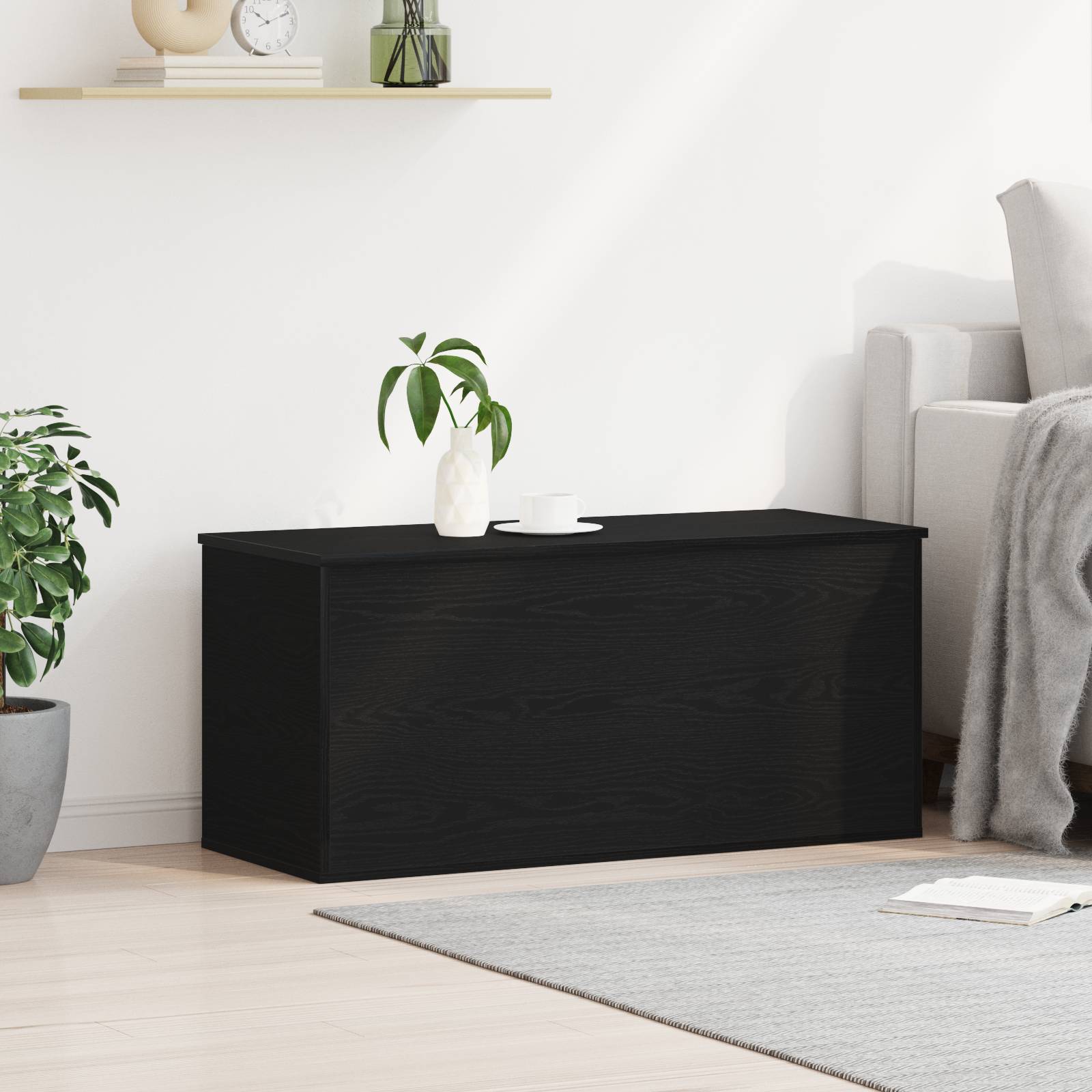 vidaXL Aufbewahrungsbox mit Deckel Schwarz Eiche 100x42x46 cm