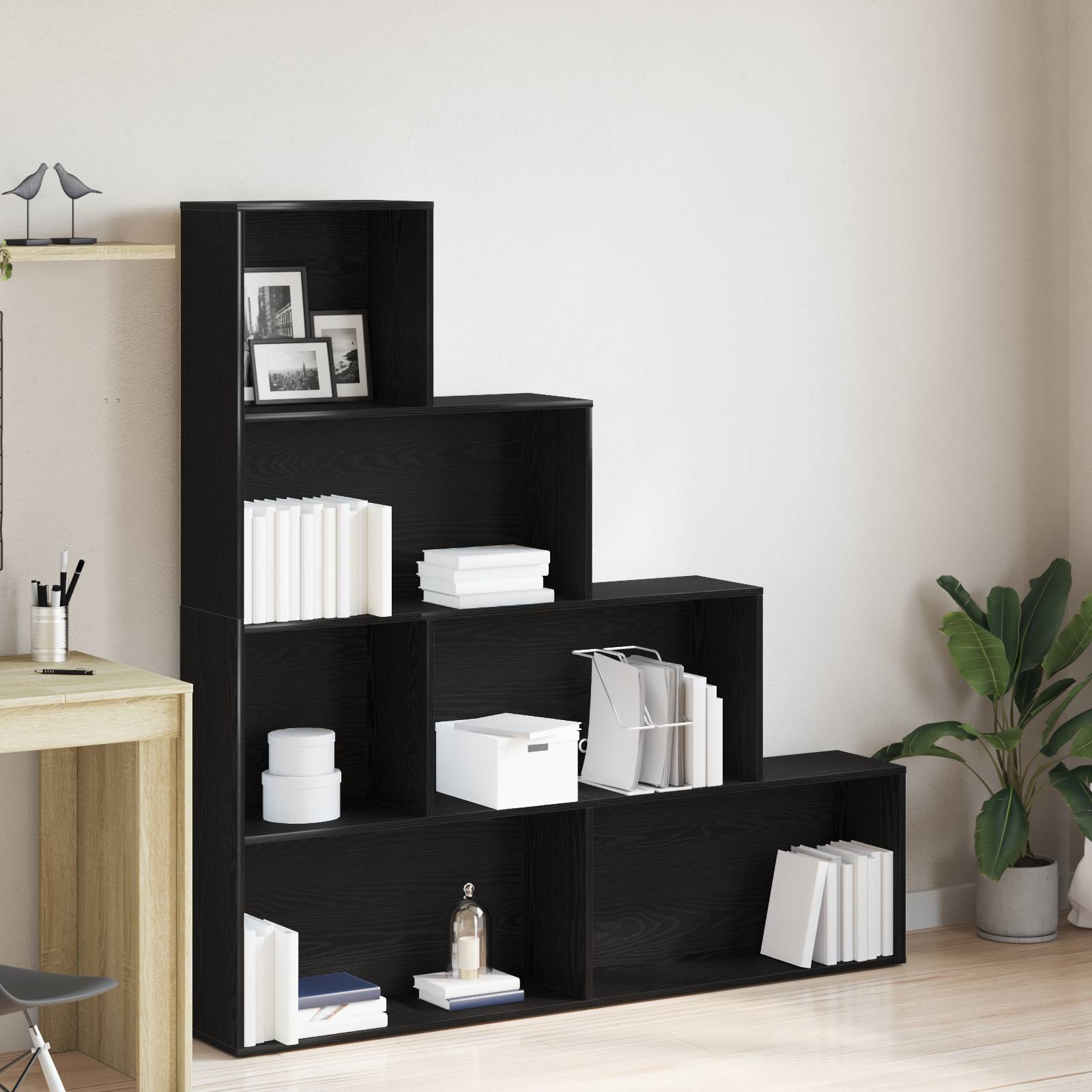 vidaXL Bücherregal/Raumteiler Schwarz Eiche 155x24x160cm Holzwerkstoff
