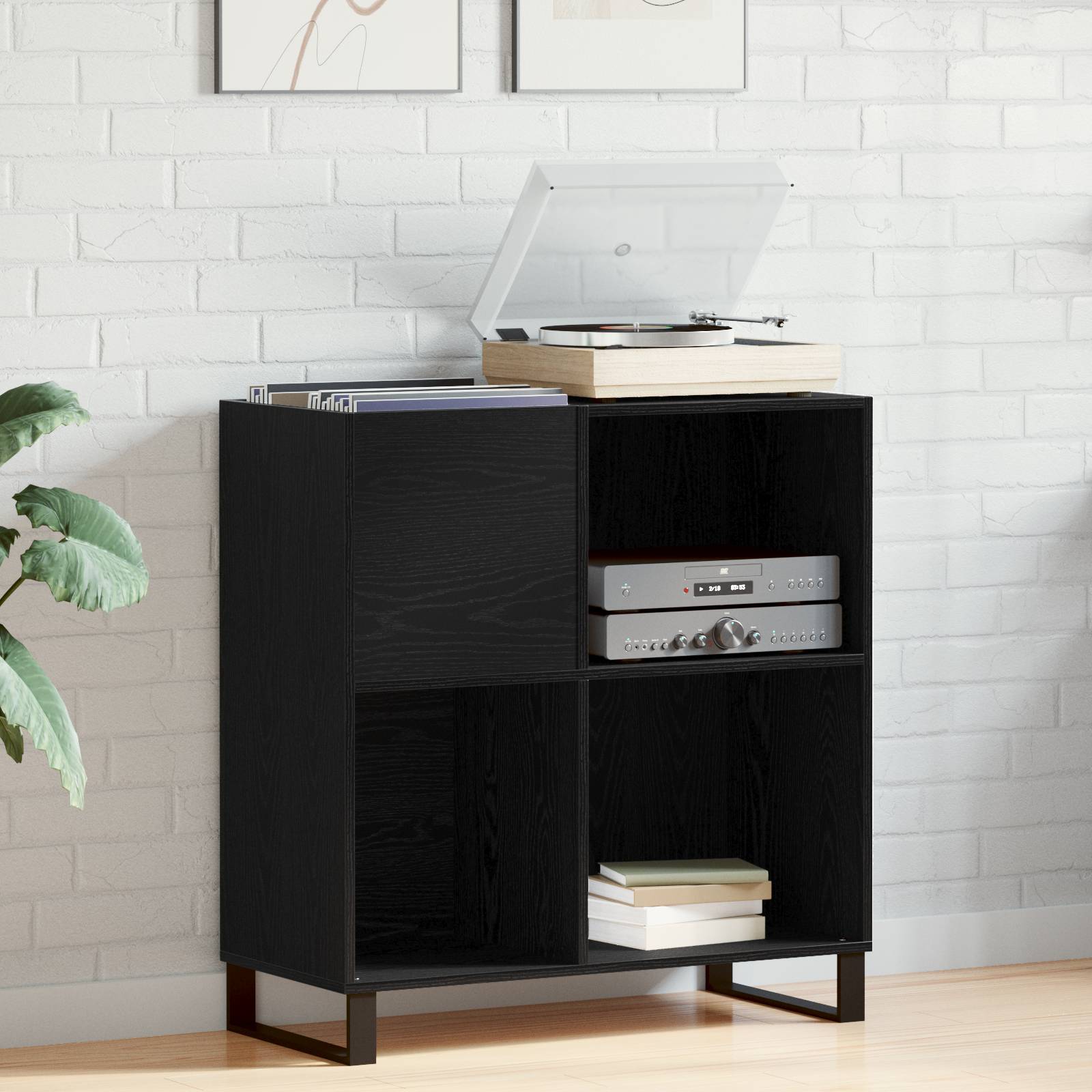 vidaXL Schallplattenschrank Schwarz Eiche 84,5x38x89 cm Holzwerkstoff