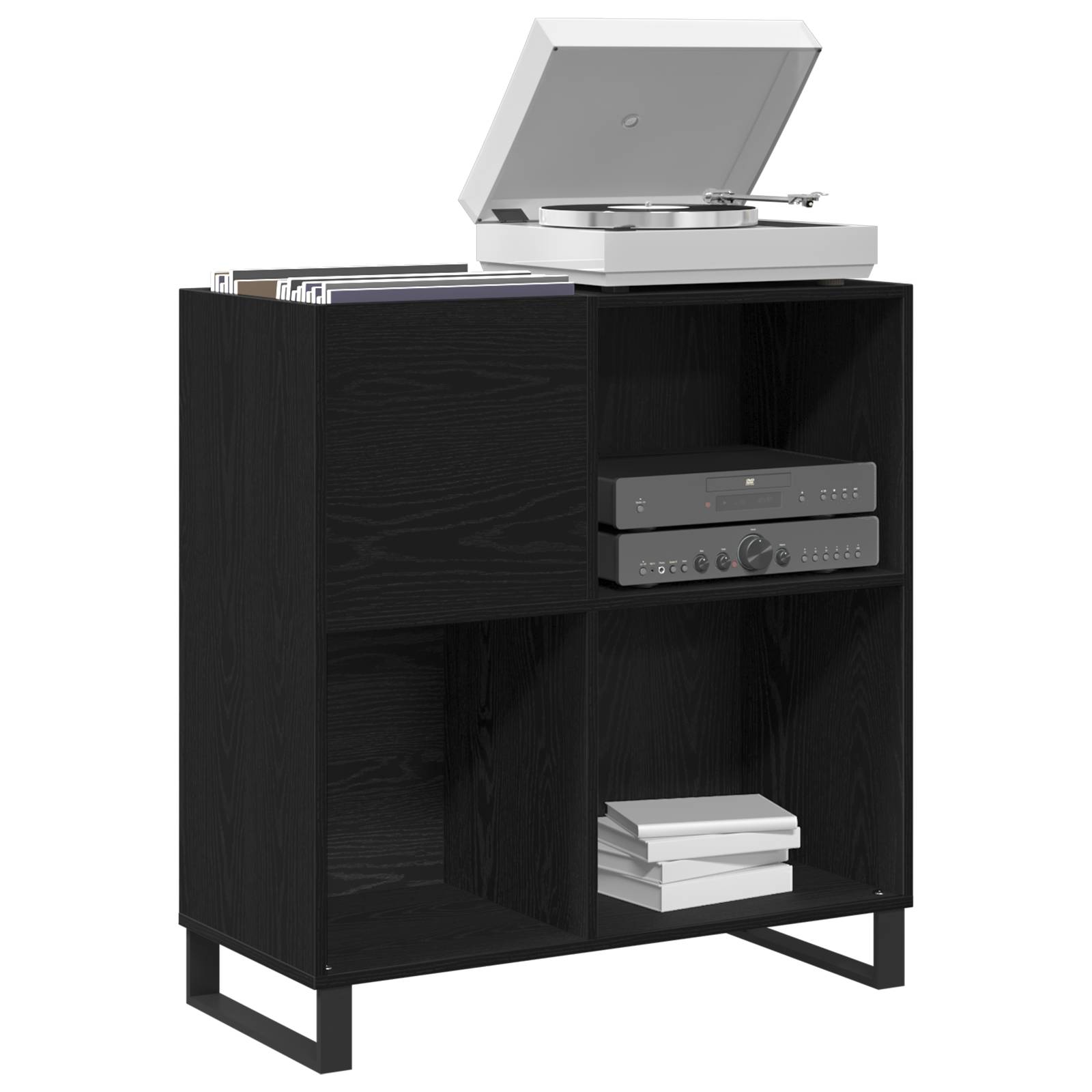 vidaXL Schallplattenschrank Schwarz Eiche 84,5x38x89 cm Holzwerkstoff