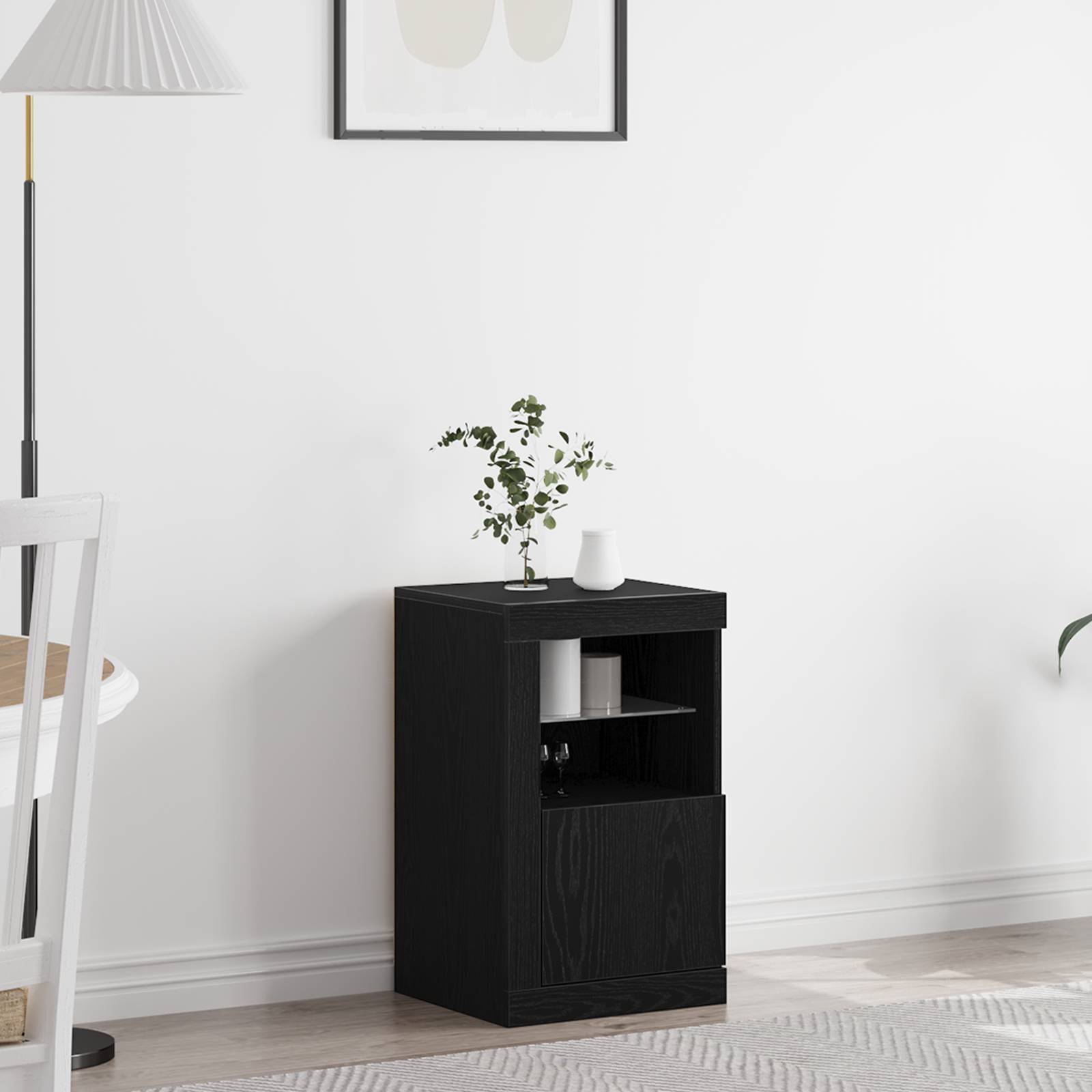 vidaXL Sideboard mit LED-Leuchten Schwarz Eiche 41x37x67 cm