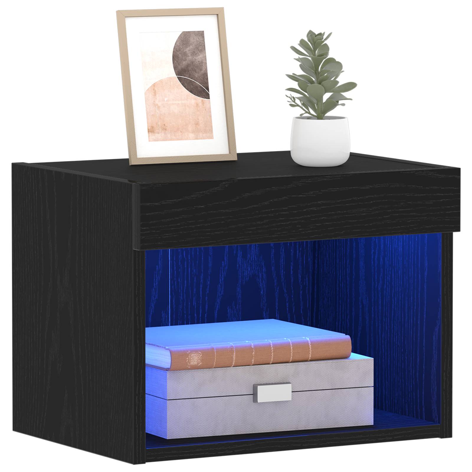 vidaXL Wandschränke mit LED-Leuchten 2 Stk. Schwarz Eiche 40x30x30 cm