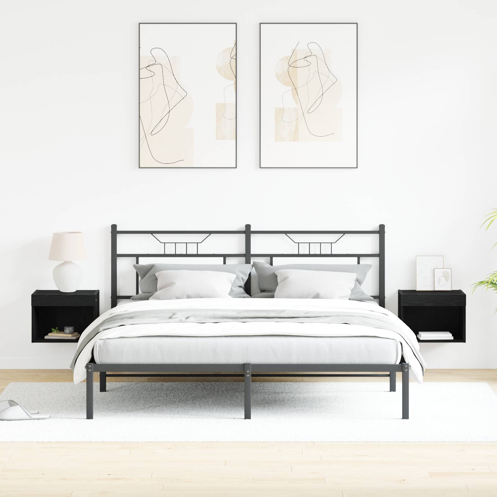 vidaXL Wandschränke mit LED-Leuchten 2 Stk. Schwarz Eiche 40x30x30 cm