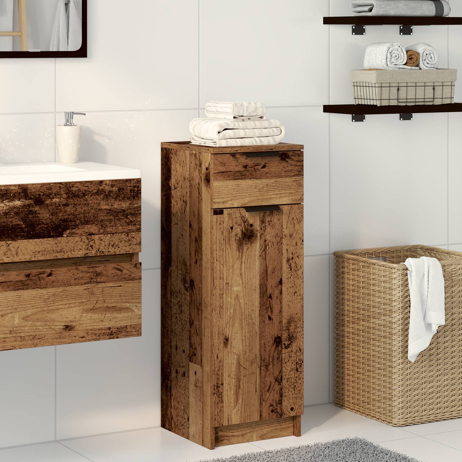 vidaXL Badschrank Altholz 32x34x90 cm Holzwerkstoff