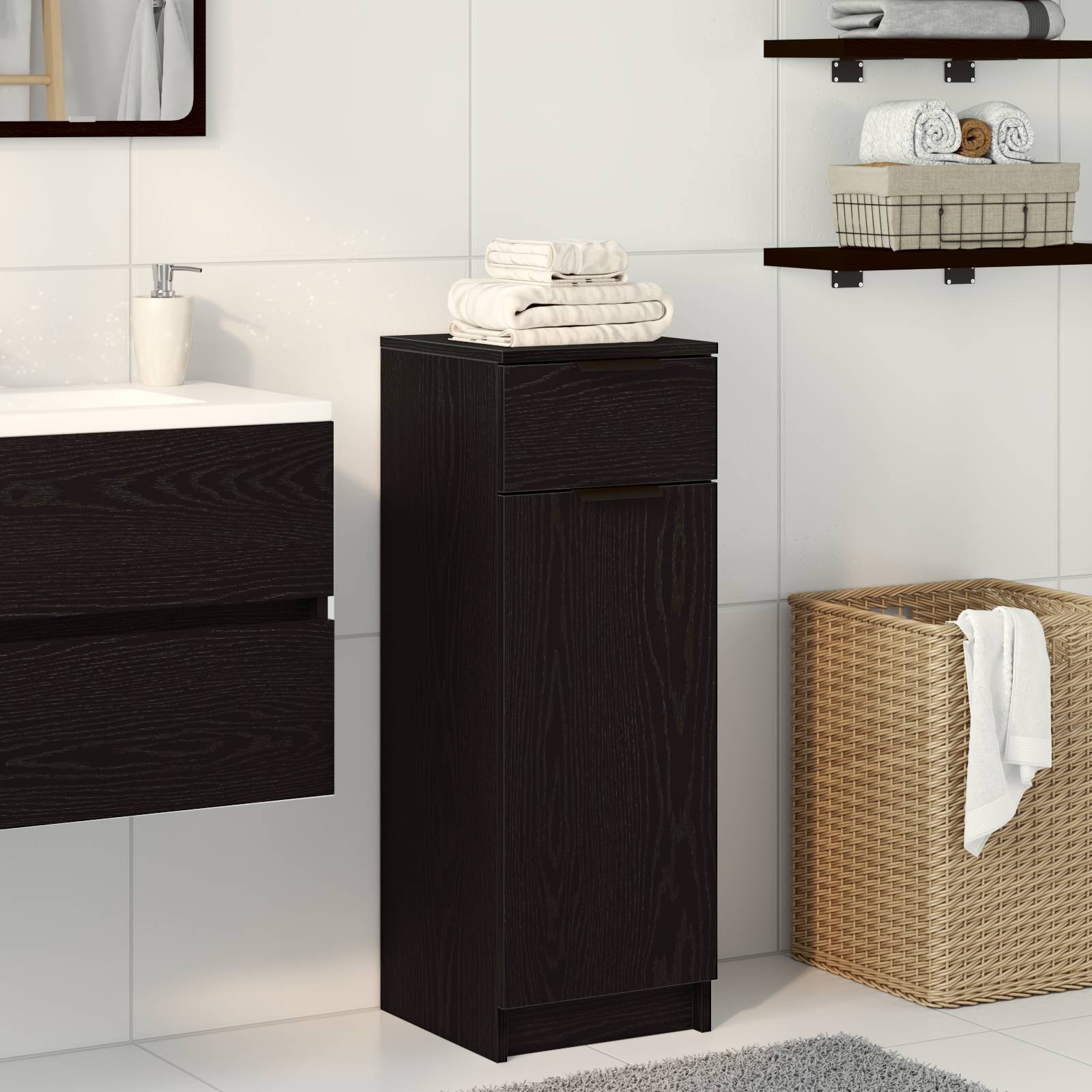 vidaXL Badschrank Schwarz Eiche 32x34x90 cm Holzwerkstoff