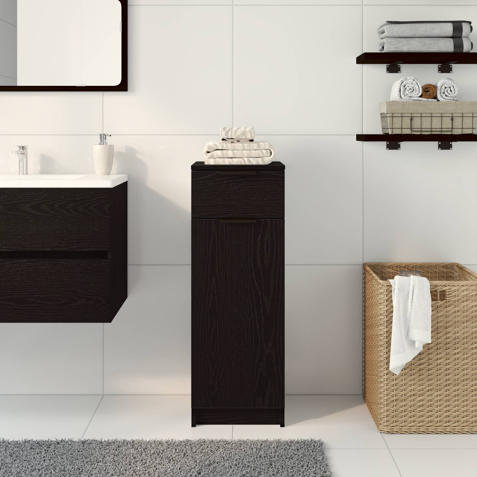vidaXL Badschrank Schwarz Eiche 32x34x90 cm Holzwerkstoff