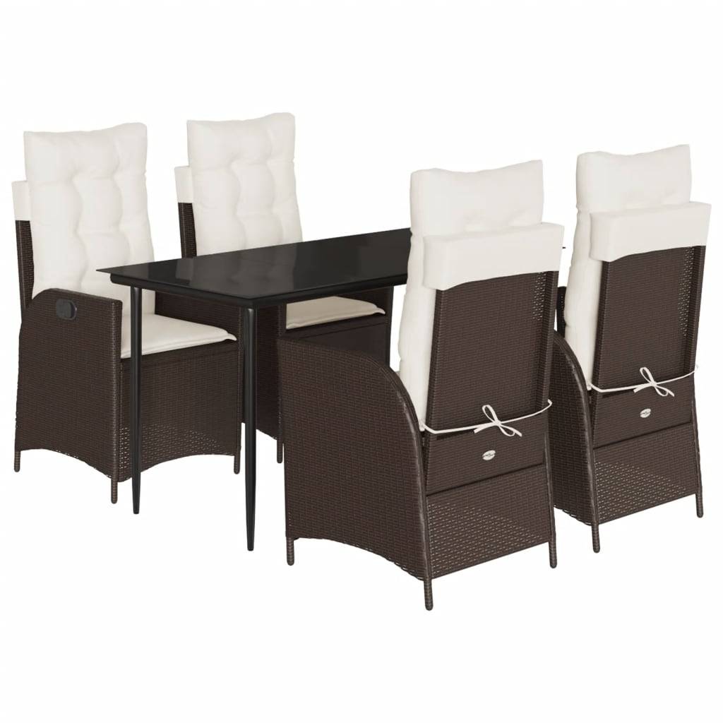vidaXL 5-tlg. Garten-Essgruppe mit Kissen Braun Poly Rattan