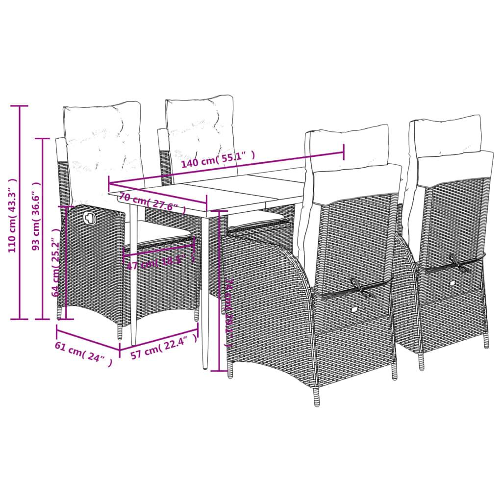 vidaXL 5-tlg. Garten-Essgruppe mit Kissen Grau Poly Rattan