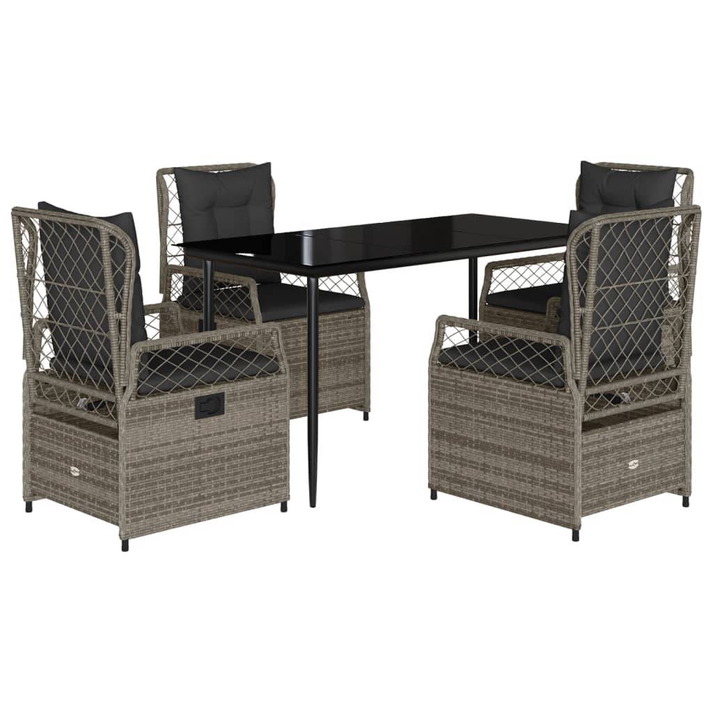vidaXL 5-tlg. Garten-Essgruppe mit Kissen Grau Poly Rattan