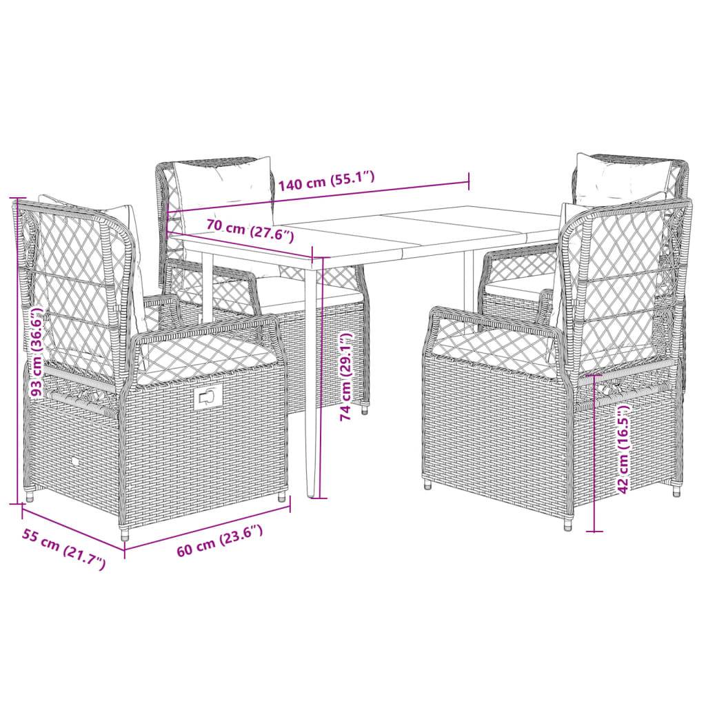 vidaXL 5-tlg. Garten-Essgruppe mit Kissen Grau Poly Rattan
