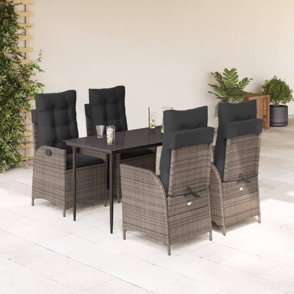 vidaXL 5-tlg. Garten-Essgruppe mit Kissen Grau Poly Rattan