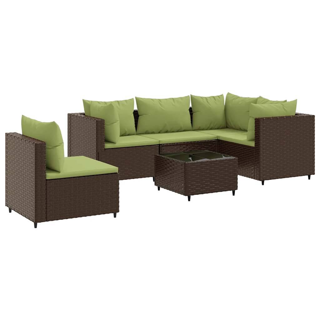 vidaXL 6-tlg. Garten-Lounge-Set mit Kissen Braun Poly Rattan