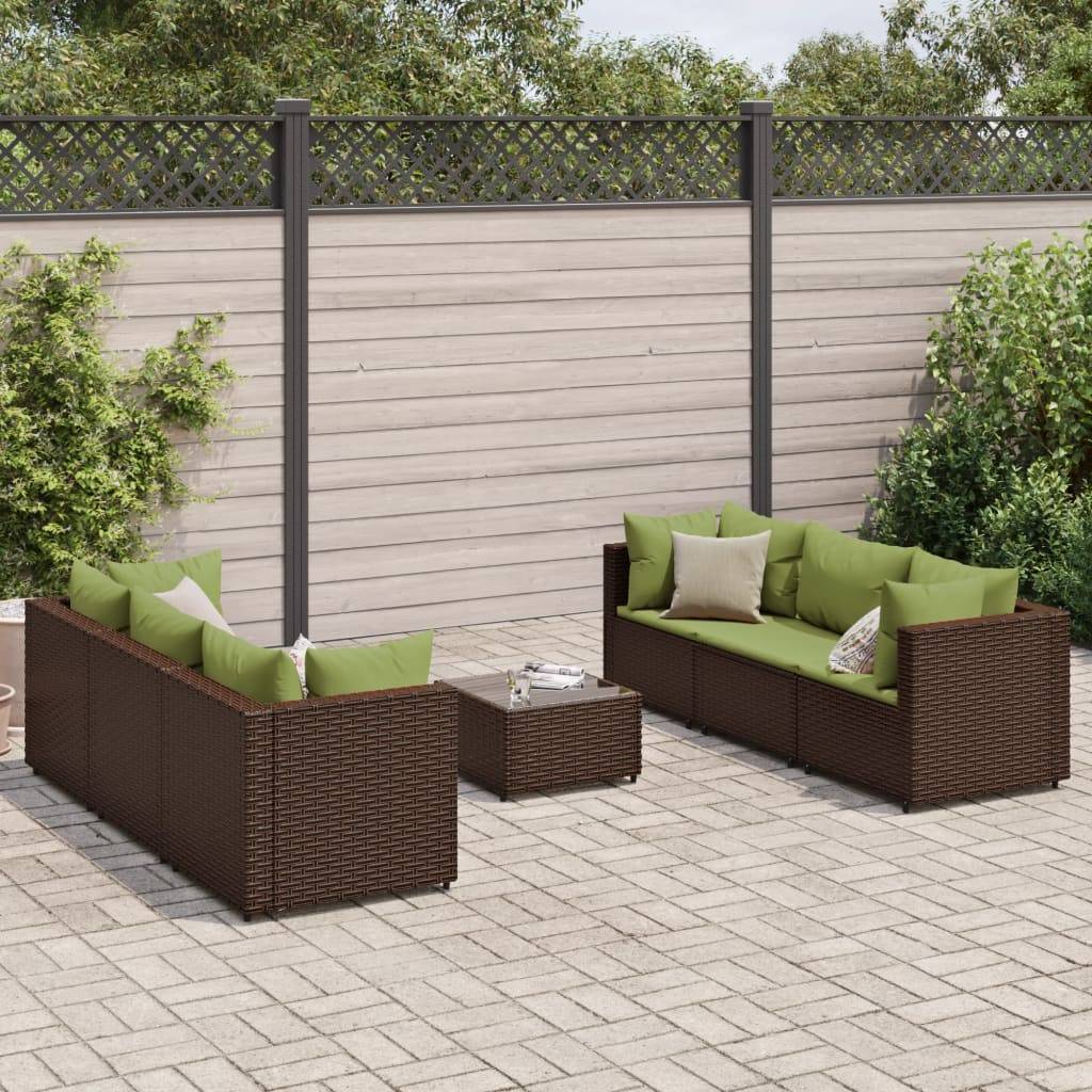 vidaXL 7-tlg. Garten-Lounge-Set mit Kissen Braun Poly Rattan
