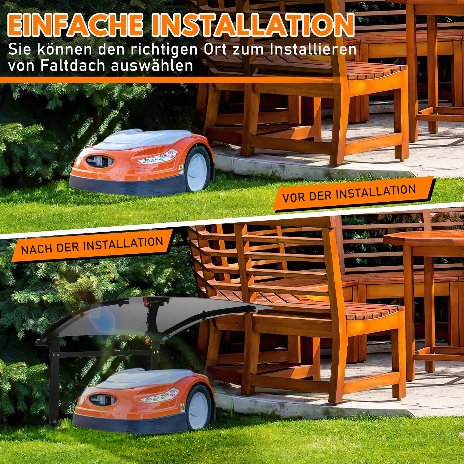 Rasenmäher Garage Klappbare Überdachung für Mähroboter Carport 73x57x40cm Schwarz Dach Stahlrahmen Metall Pulverbeschichtet