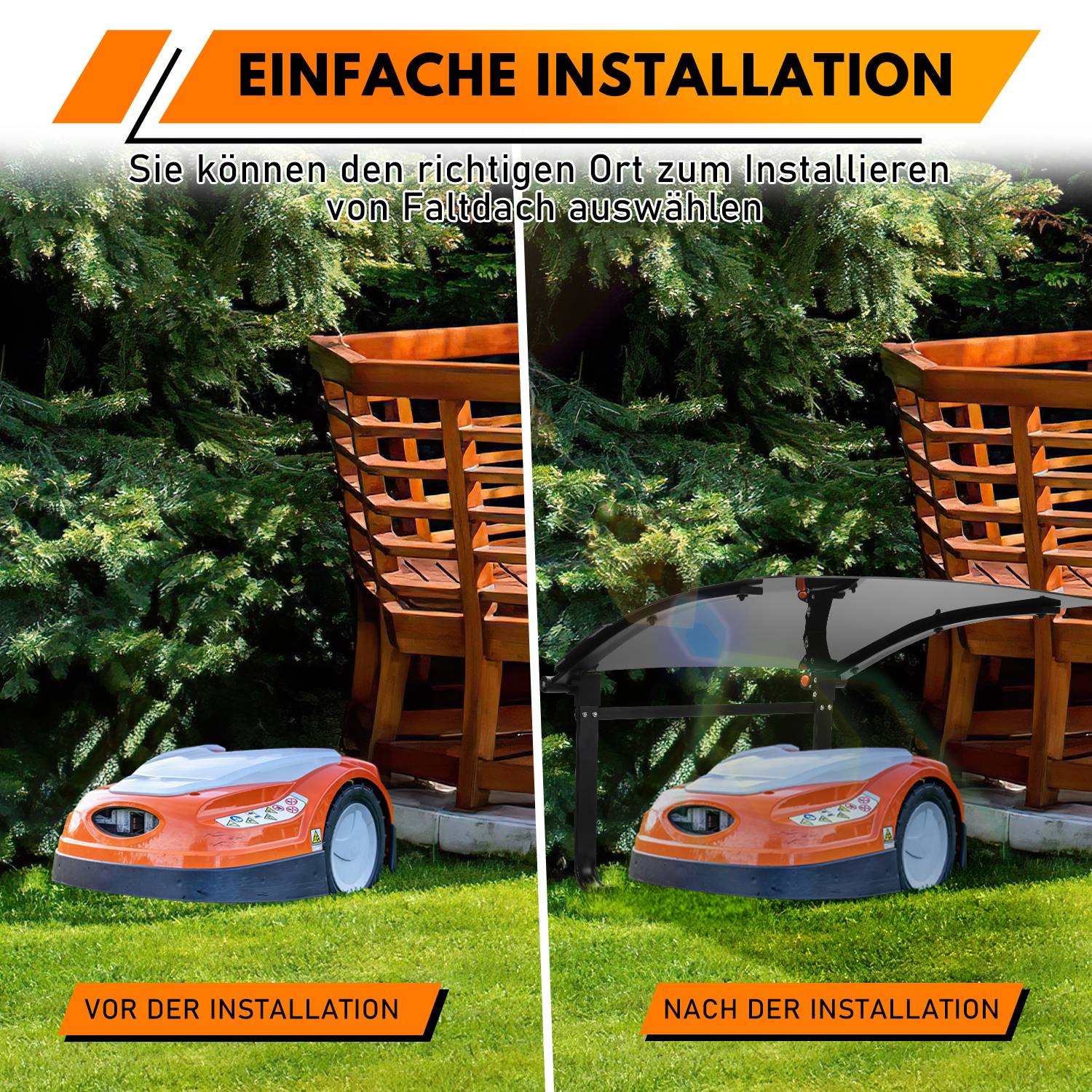 Rasenmäher Garage Klappbare Überdachung für Mähroboter Carport 73x57x40cm Schwarz Dach Stahlrahmen Metall Pulverbeschichtet