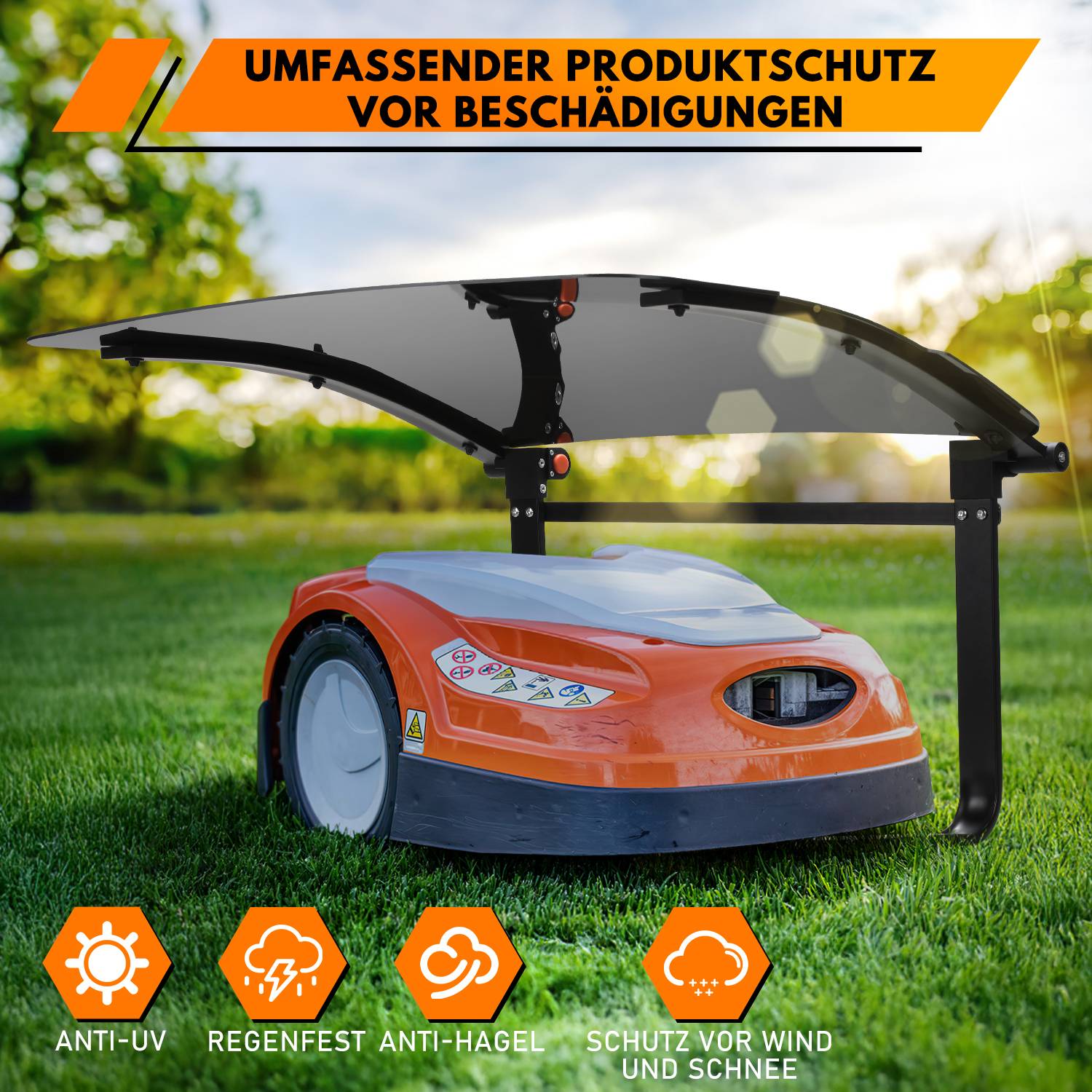 Rasenmäher Garage für Mähroboter Carport Klappbare Überdachung DachStahlrahmen Metall Pulverbeschichtet 73x57x40cm Schwarz