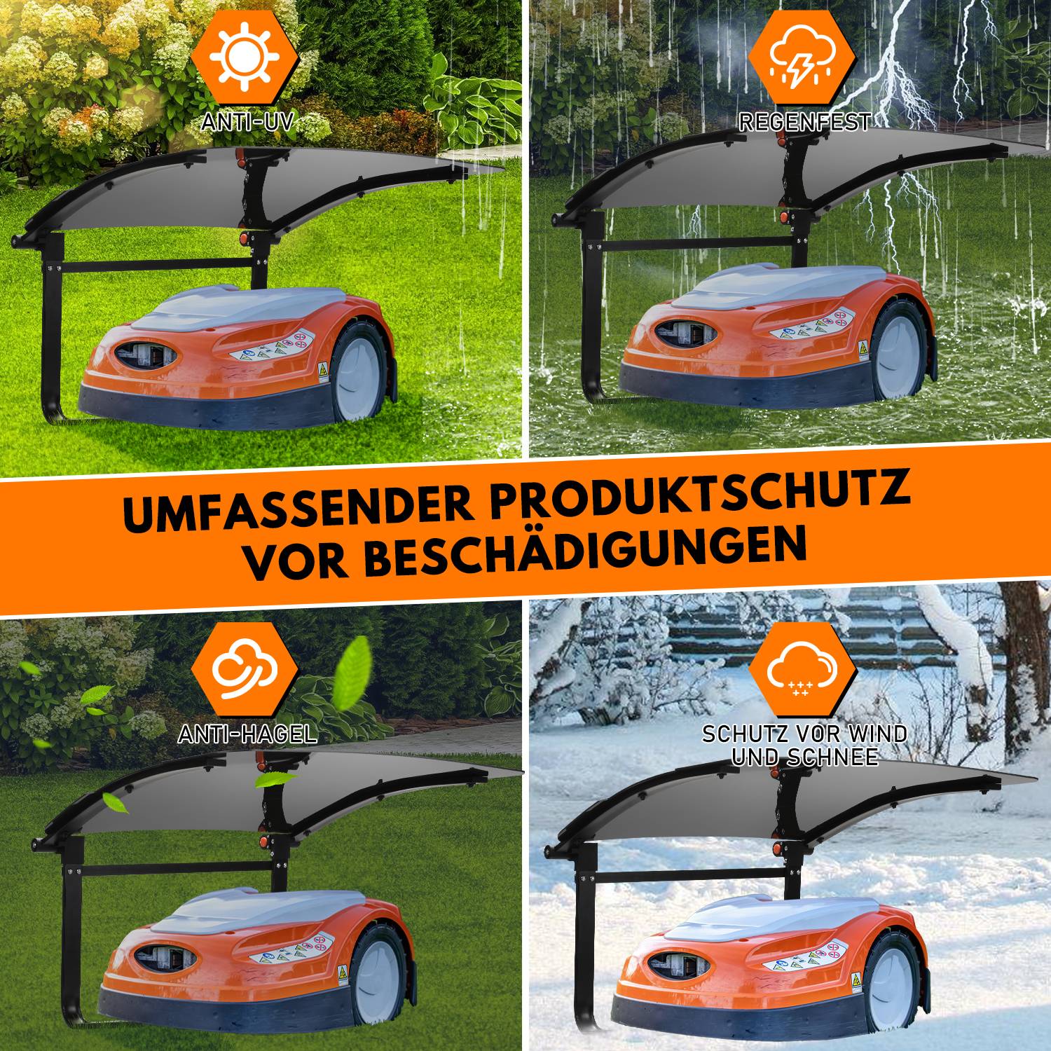 Rasenmäher Garage für Mähroboter Carport Klappbare Überdachung DachStahlrahmen Metall Pulverbeschichtet 73x57x40cm Schwarz