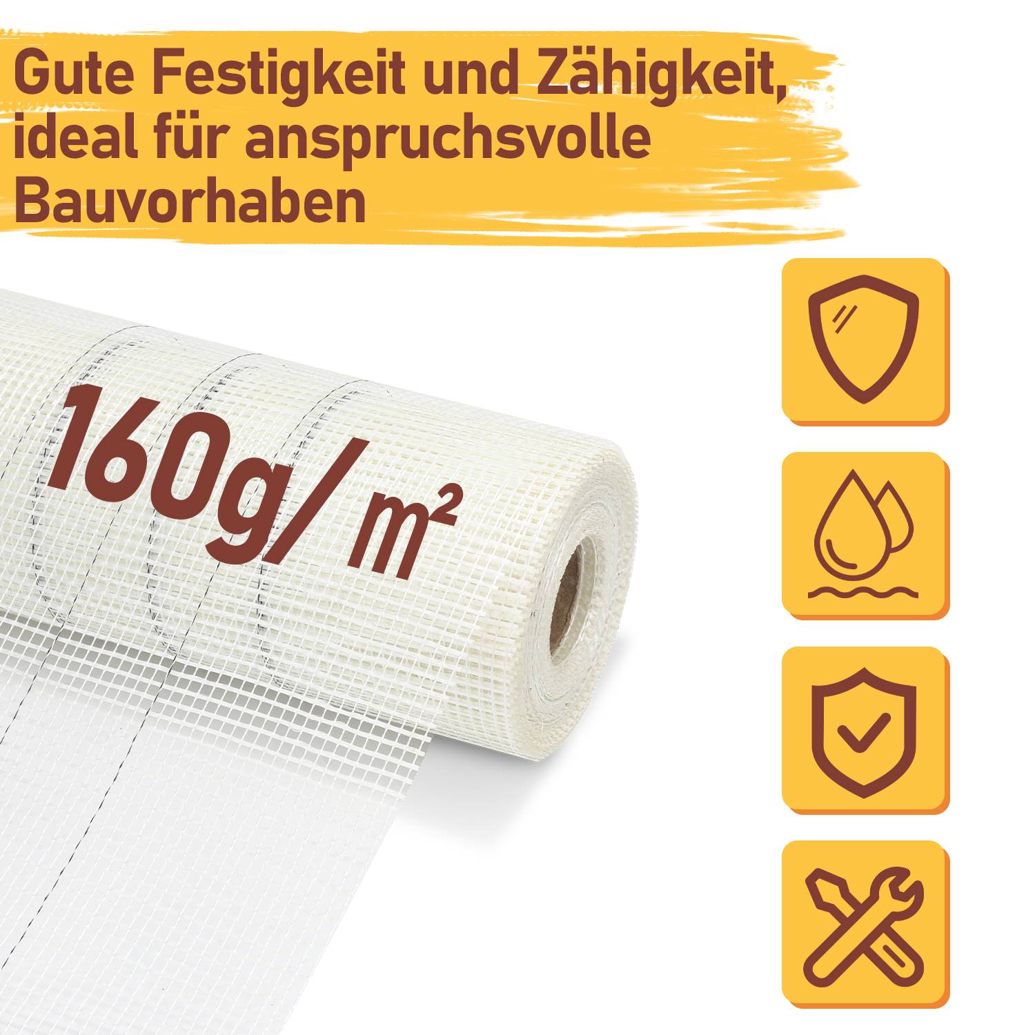 1 Rolle Armierungsgewebe 160g/m² 4x4mm Putzgewebe Glasfasergewebe Gewebe Weiß 50m²
