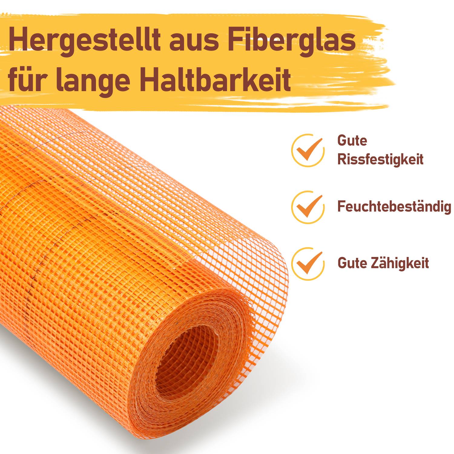 100m² Armierungsgewebe Putzgewebe (1m x 50m) Gewebe Putz Gittergewebe 160g/m² Glasfasergewebe 4mm x 4mm Glasfaser Fassade Orange