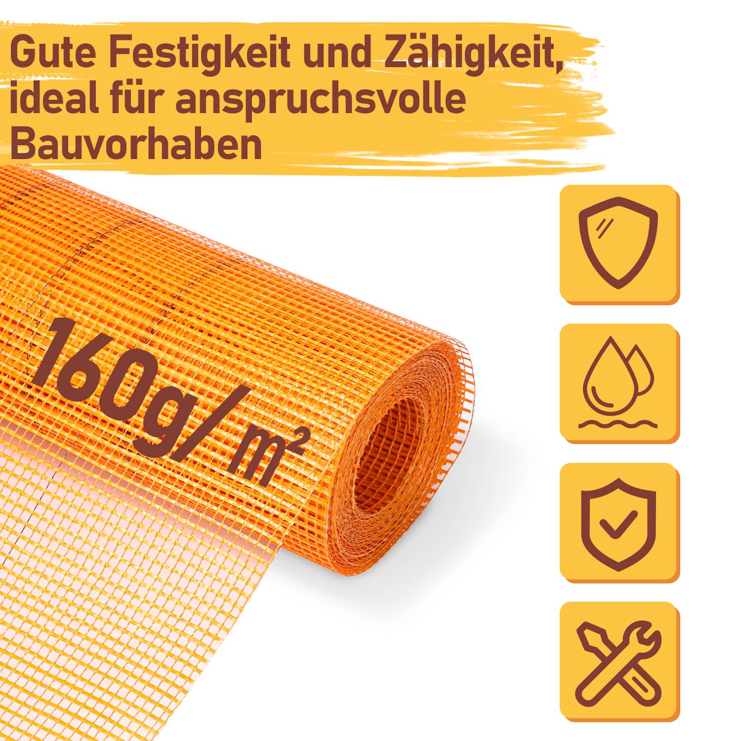 1000m² Armierungsgewebe Putzgewebe (1m x 50m) Gewebe Putz Gittergewebe 160g/m² Glasfasergewebe 4mm x 4mm Glasfaser Fassade Orange