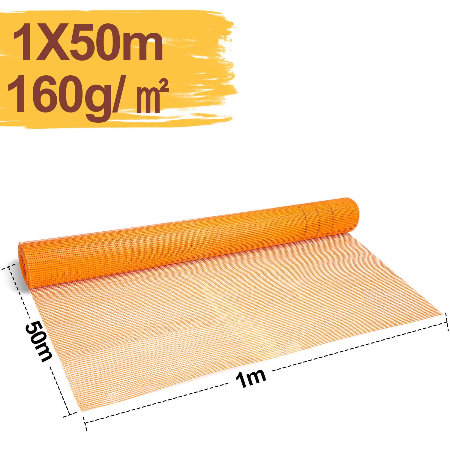 200m² Armierungsgewebe Putzgewebe (1m x 50m) Gewebe Putz Gittergewebe 160g/m² Glasfasergewebe 4mm x 4mm Glasfaser Fassade Orange