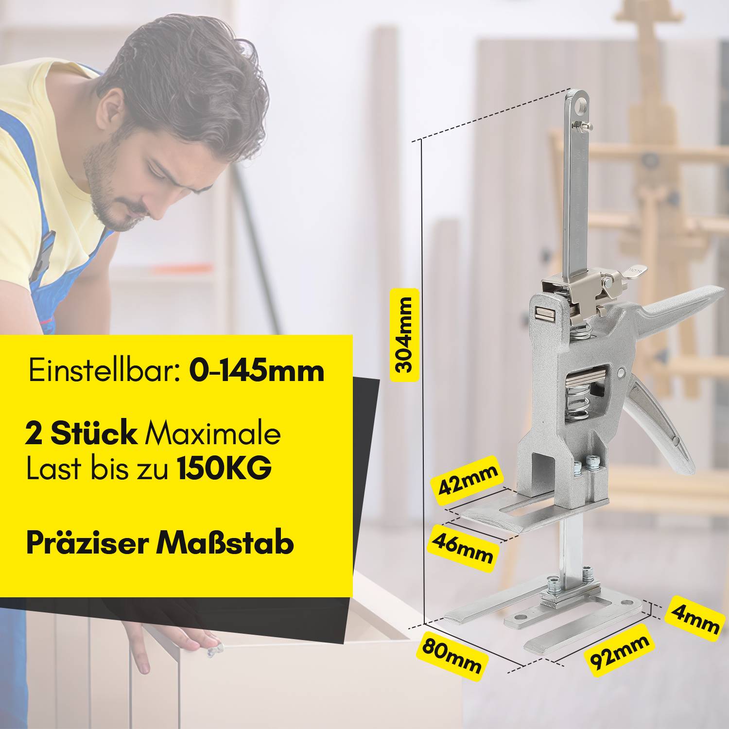 4x Handwerkzeugheber Gipskartonplatten Hebevorrichtung Schrankheber Bis 150Kg, Einstellbar 0cm-14.5cm