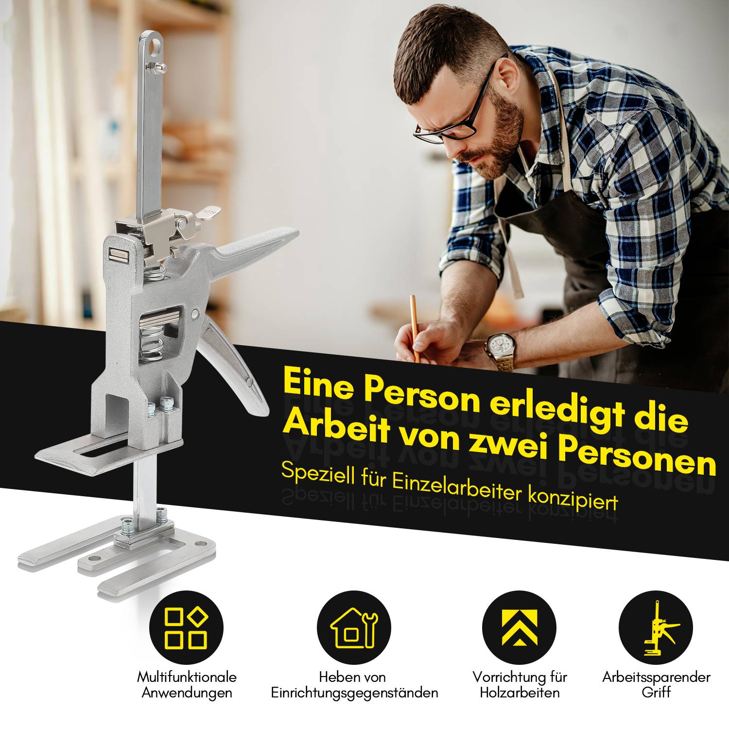 4x Handwerkzeugheber Gipskartonplatten Hebevorrichtung Schrankheber Bis 150Kg, Einstellbar 0cm-14.5cm