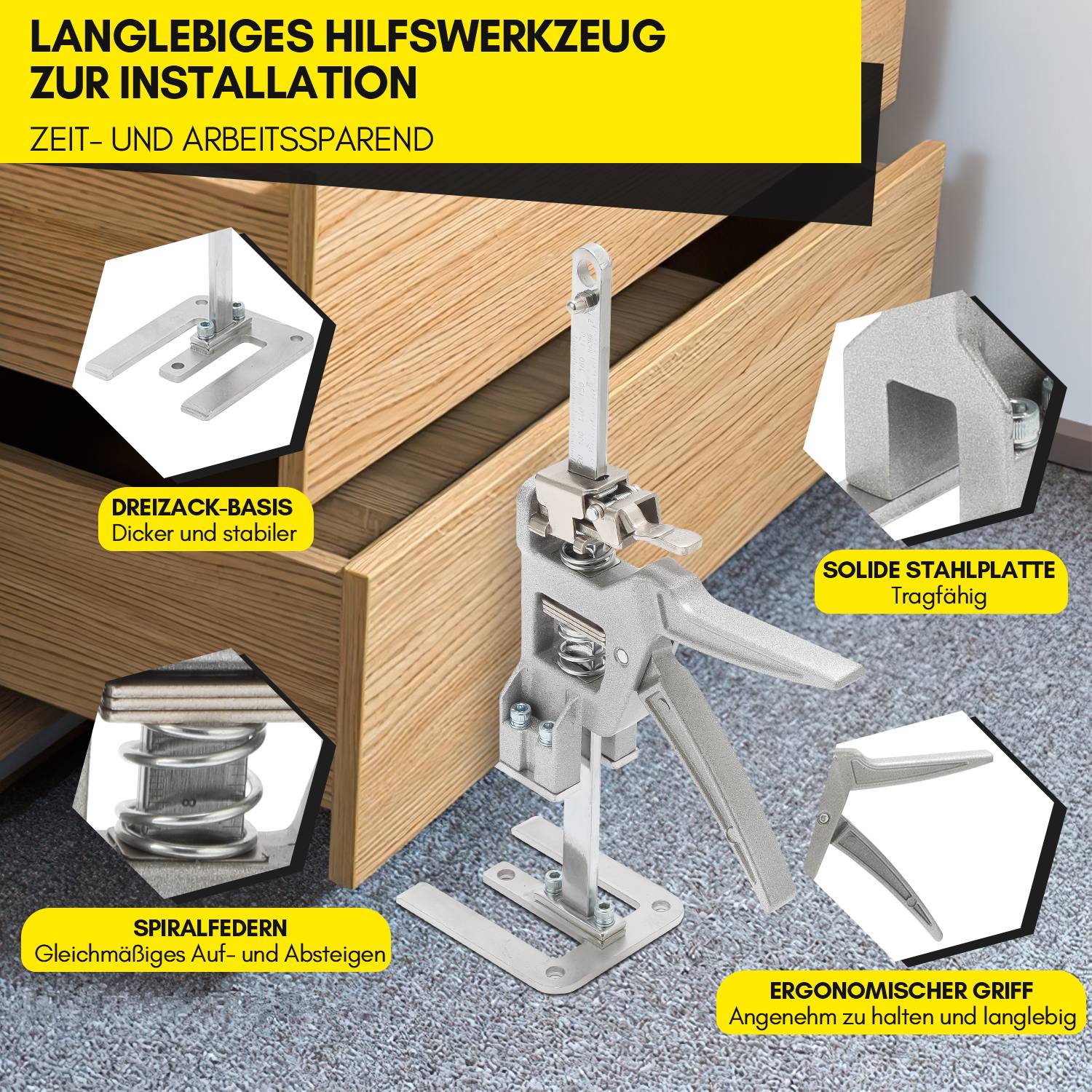 4x Handwerkzeugheber Gipskartonplatten Hebevorrichtung Schrankheber Bis 150Kg, Einstellbar 0cm-14.5cm