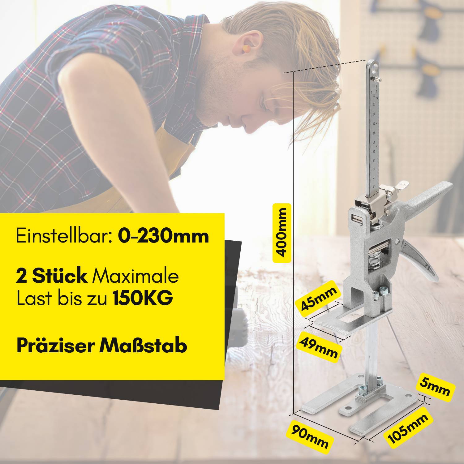2x Handwerkzeugheber Gipskartonplatten Hebevorrichtung Schrankheber Bis 150Kg, Einstellbar 0cm-23cm