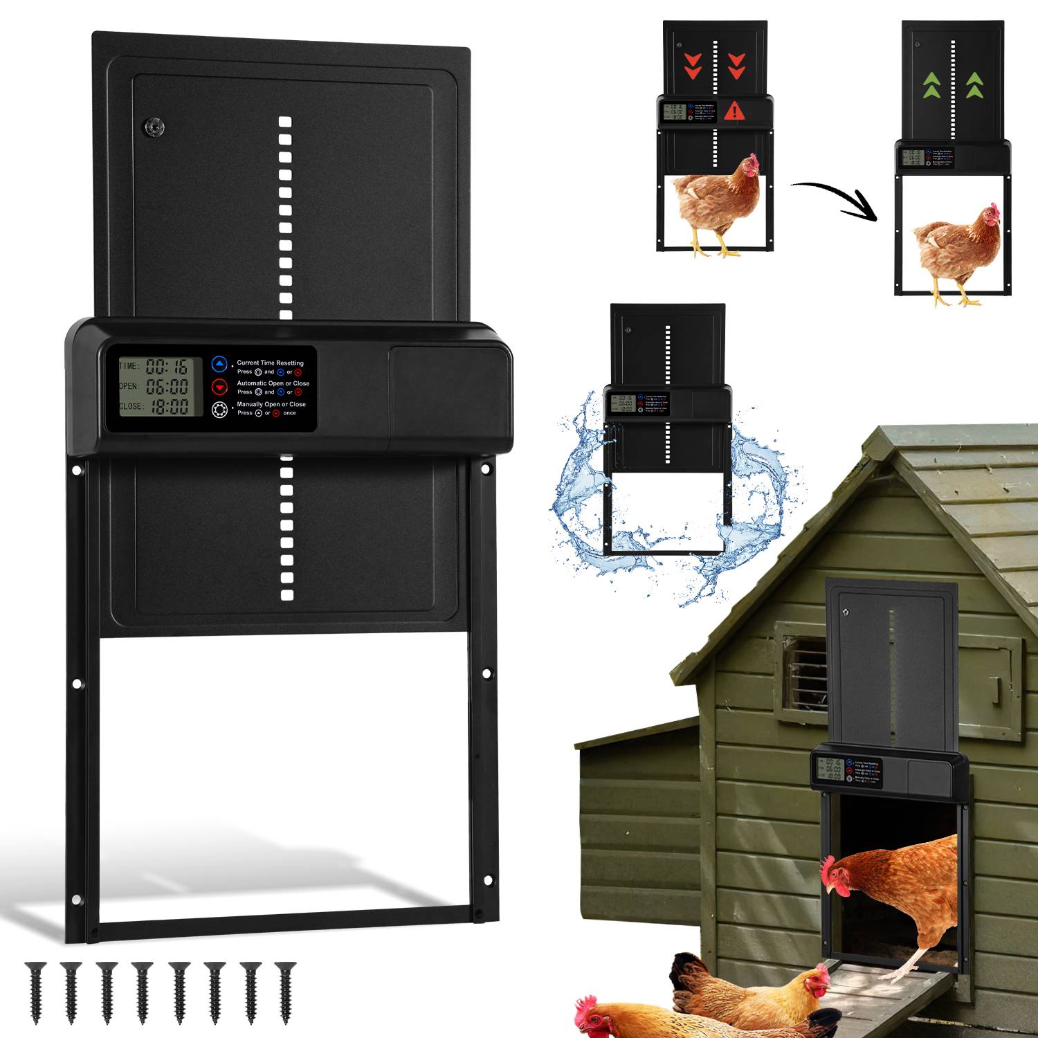 Hühnerklappe Türöffner, Automatische Hühnerklappe, Türöffner Hühnerstall, Automatisch Hühnertür Aluminum Automatische Hühnerklappe mit Wasse