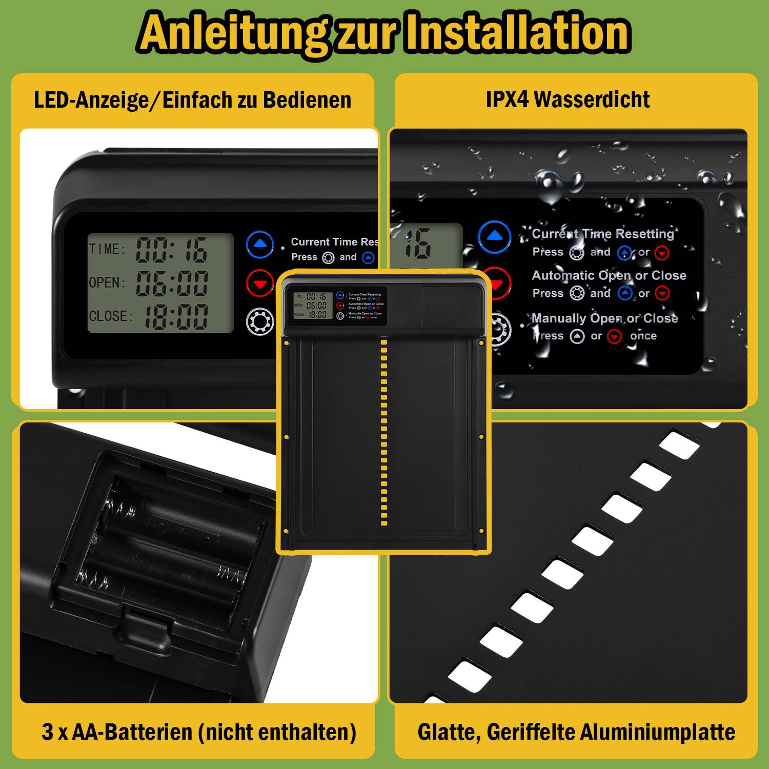 Hühnerklappe Türöffner, Automatische Hühnerklappe, Türöffner Hühnerstall, Automatisch Hühnertür Aluminum Automatische Hühnerklappe mit Wasse