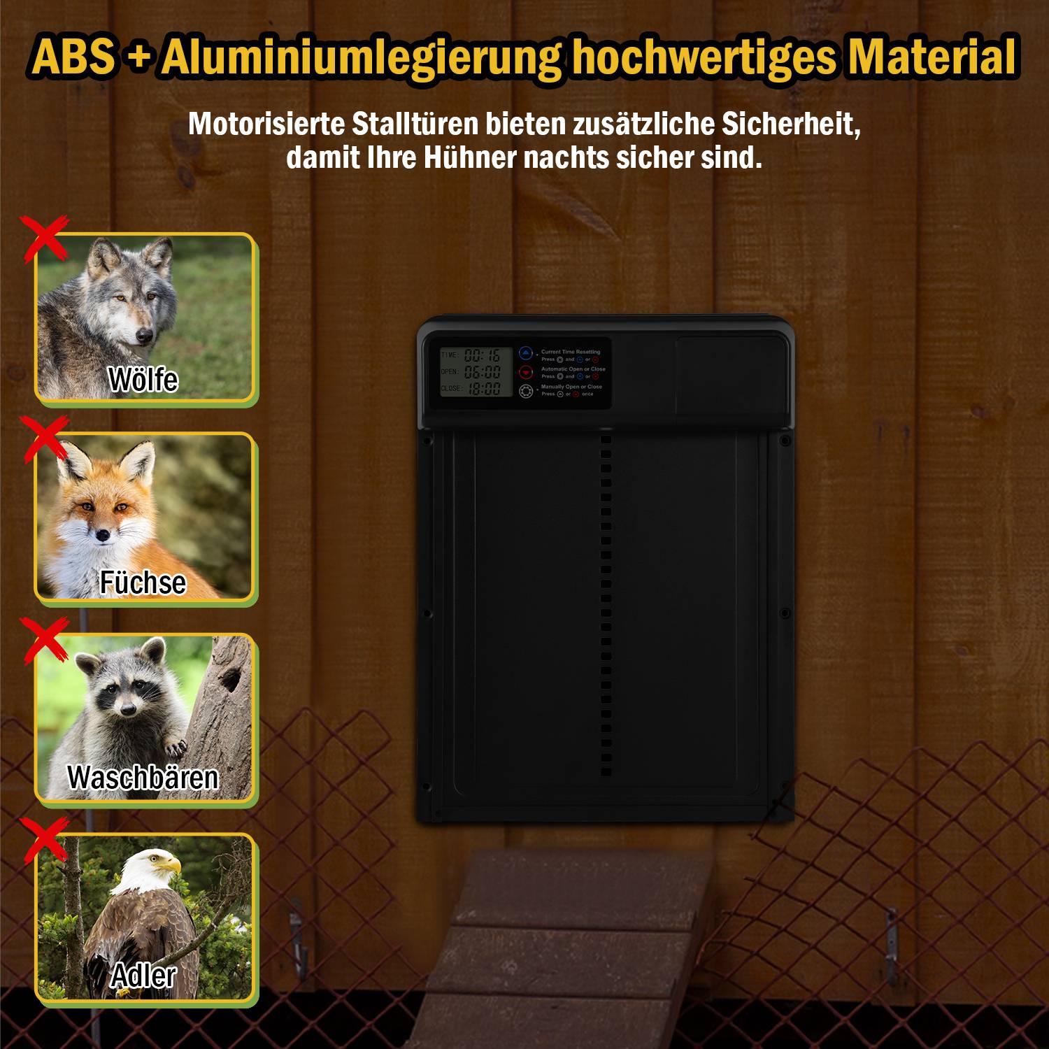 Hühnerklappe Türöffner, Automatische Hühnerklappe, Türöffner Hühnerstall, Automatisch Hühnertür Aluminum Automatische Hühnerklappe mit Wasse