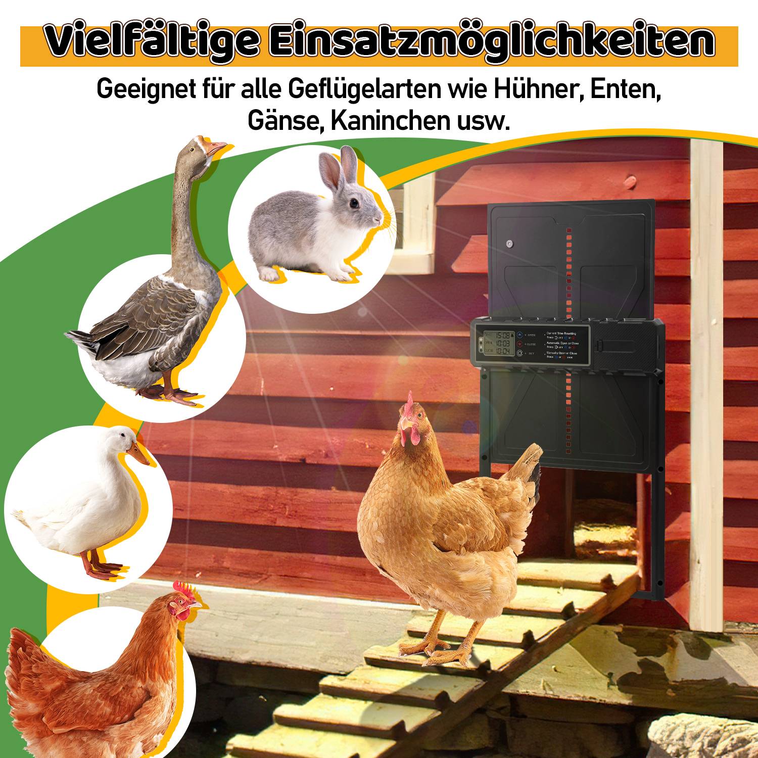 Aluminum Automatische Solar Hühnerklappe Batterie, Elektrische Hühnertür Automatischer Türöffner, Elektrische Hühnerklappe, Schwarz