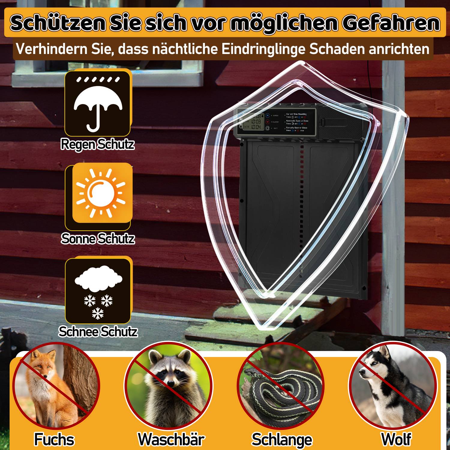 Aluminum Automatische Solar Hühnerklappe Batterie, Elektrische Hühnertür Automatischer Türöffner, Elektrische Hühnerklappe, Schwarz